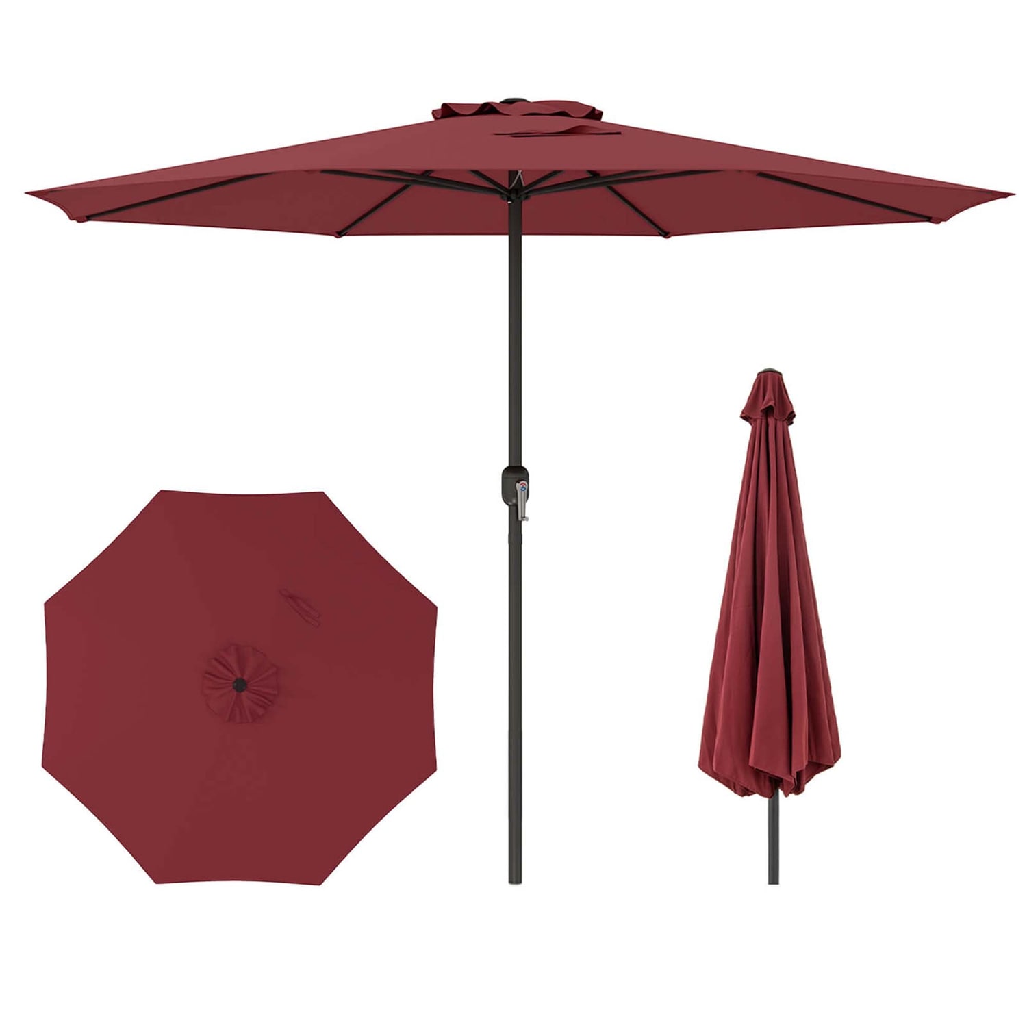 Costway HCST05945 12 FT Patio Umbrella Outdoor Market Umbrella with Crank Handle 8 Sturdy Ribs Red