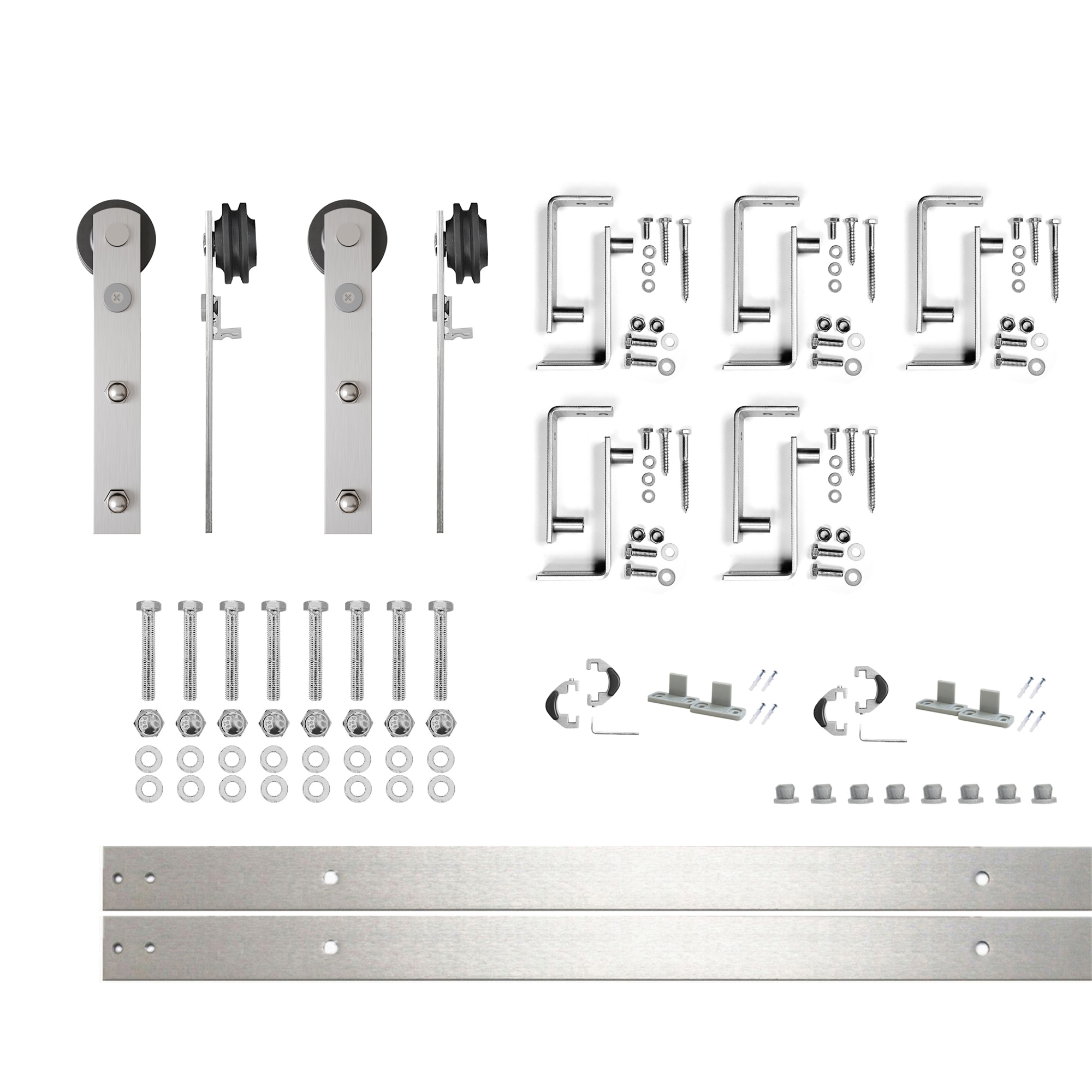 HOMACER ZT4DNZ079C 79-in Brushed Brushed Nickel Indoor I-strap Double bypass Barn door hardware kit