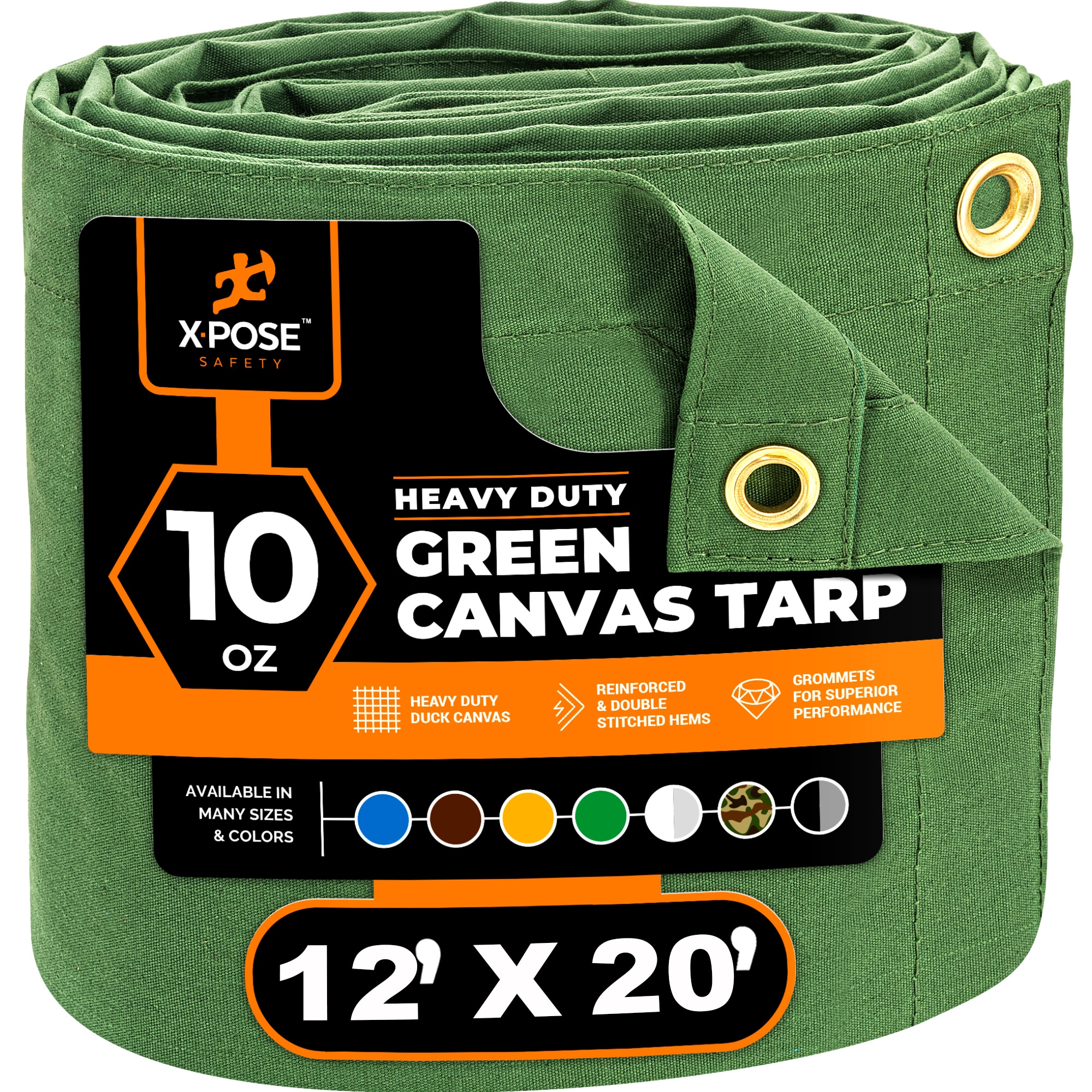 XPOSE SAFETY CTG10-1224-X 12-ft x 24-ft Green Commercial Canvas 14-mil Tarp