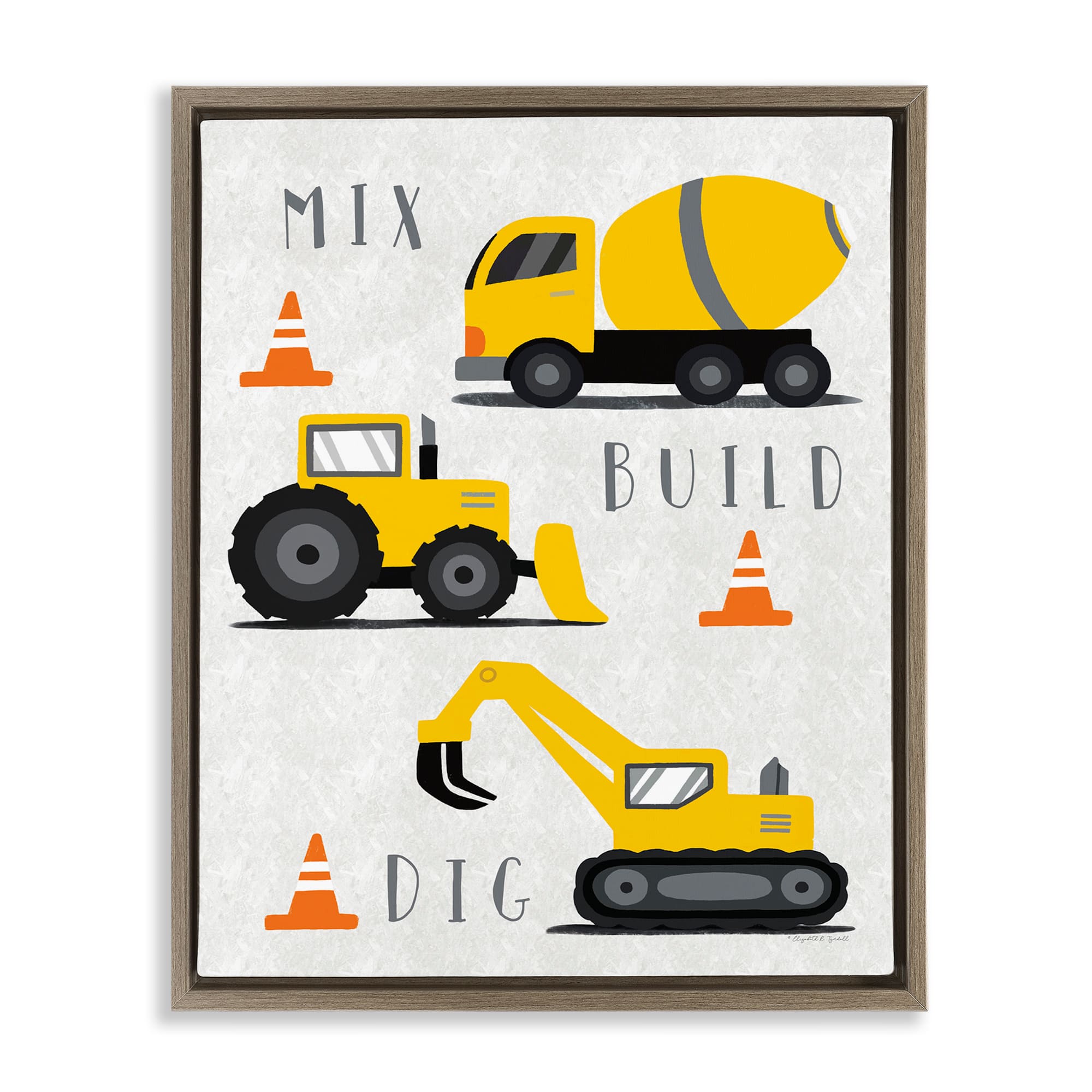 Stupell Industries BT-607-FFE-16X20 Mix Build Dig Trucks Brown Framed Floater Canvas Wall Art By Elizabeth Tyndall 17 x 21