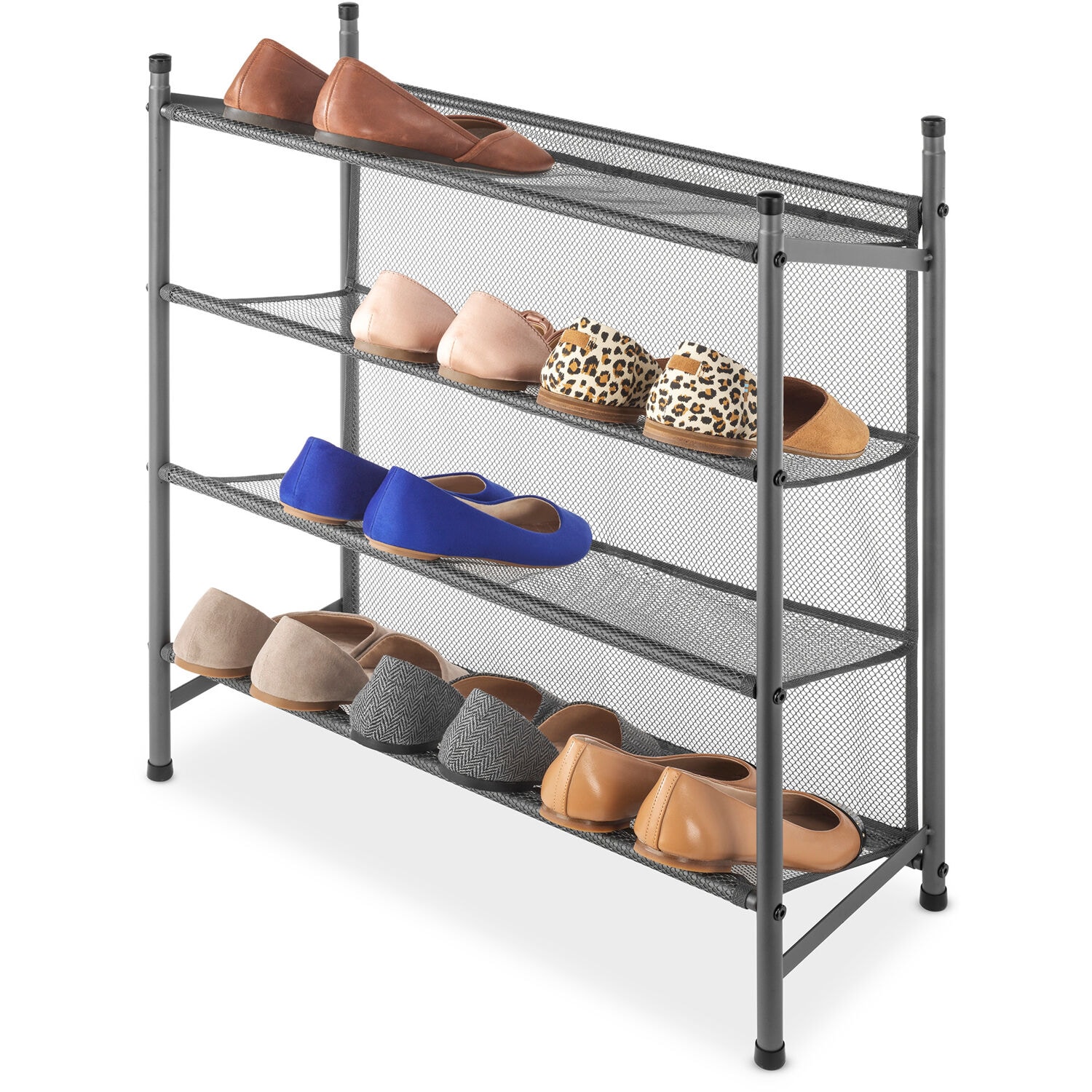 Whitmor 6037-9041-GM 27-in H 4 Tier 12 pair Gunmetal Metal Shoe organizer