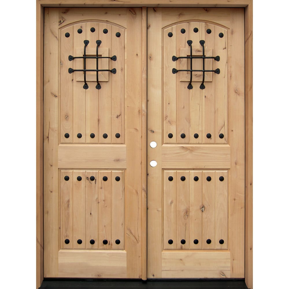 Greatview Doors UK552DBL60R-6 72-in x 80-in x 6-9/16-in Wood No glass Right-hand inswing Knotty Alder Unfinished Prehung Double Front Door Solid core