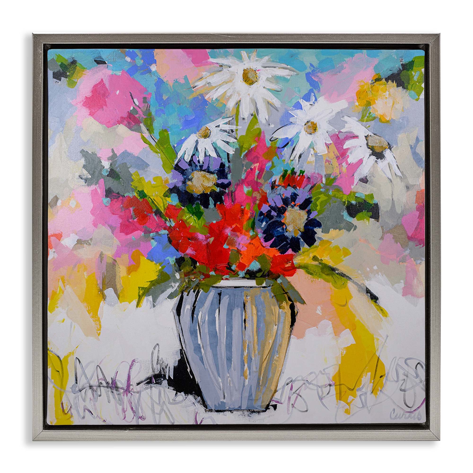 Stupell Industries BS-789-FFL-24X24 Bright Clustered Flowers Floating Frame design by Joan Curtis
