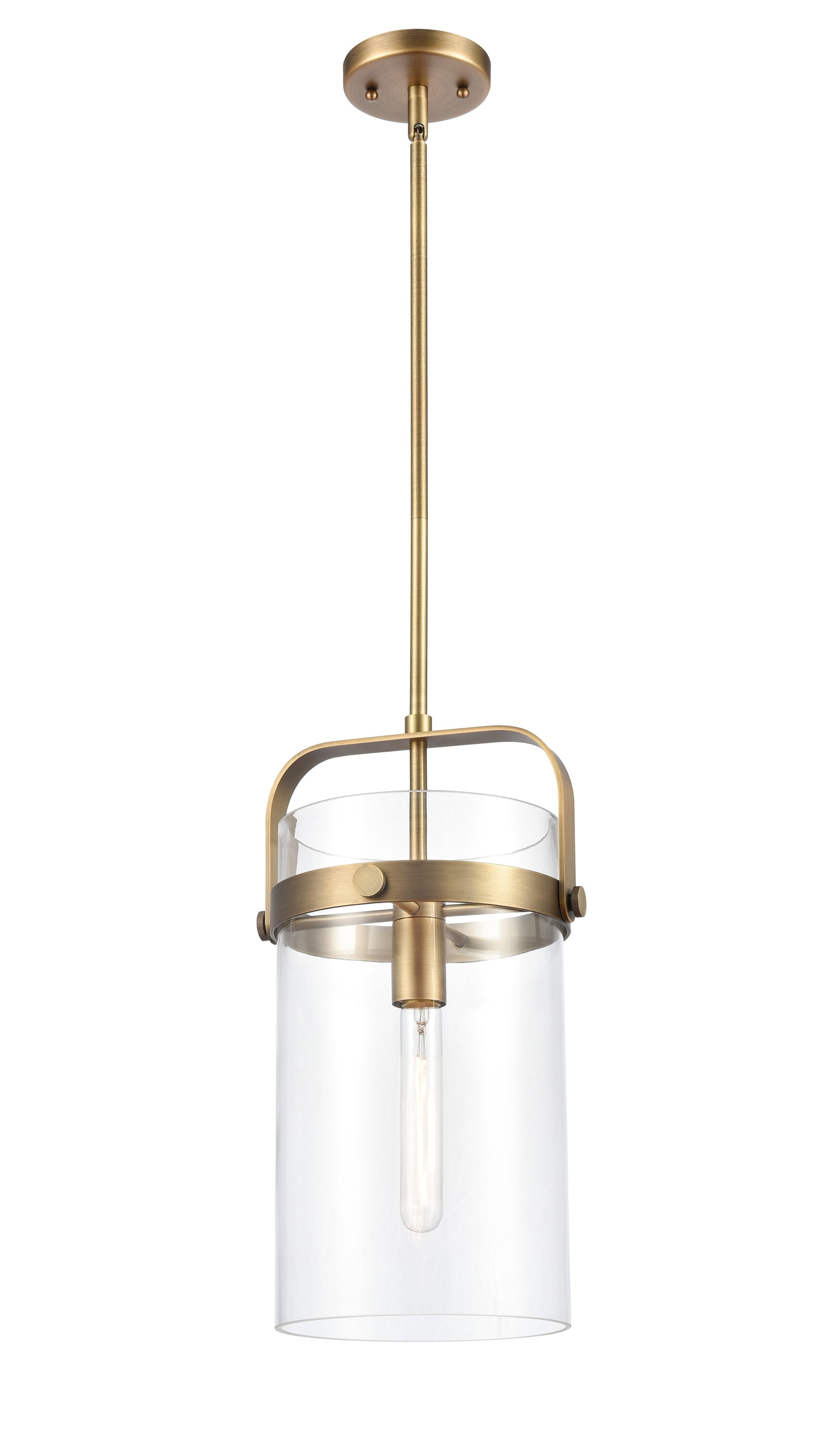 Brushed Brass Mini Pendant with Clear Glass Cylinder Shade