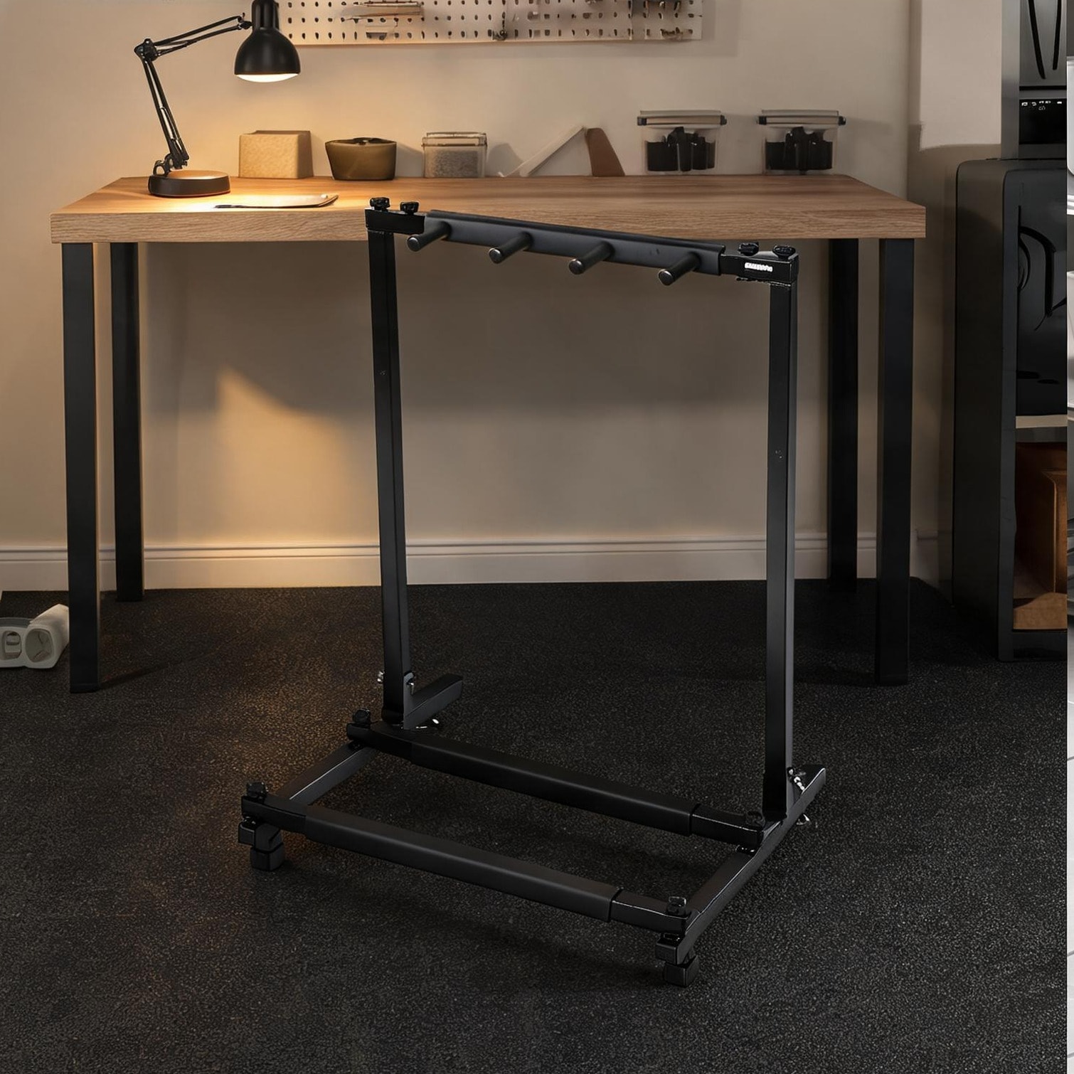 Watnature Studio floor guitar rack stand in black-toned iron holds up to 3 acoustic electric or bass guitars foldable