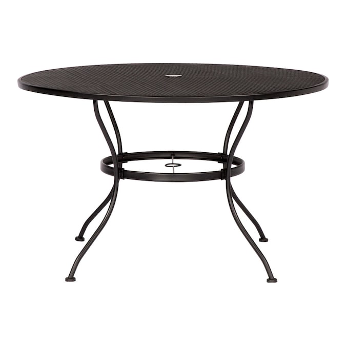 Garden Treasures Davenport Round Outdoor Dining Table 45 In W X L With Umbrella Hole The Patio Tables Department At Com - Black Mesh Metal Round Outdoor Patio Dining Table