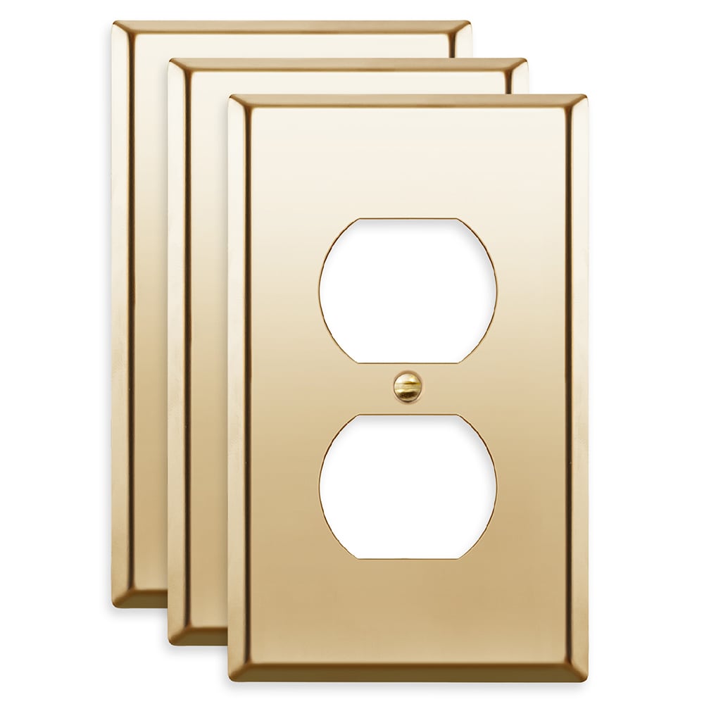 Top Greener 7721-PB-3PCS 1 -Gang Standard Size Polished Brass Stainless steel Indoor Duplex Wall Plate 3 -Pack