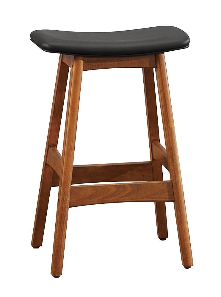 Benzara BM174383 Set of 2 Black Counter height Saddle Seat Upholstered Wood Backless Bar Stool