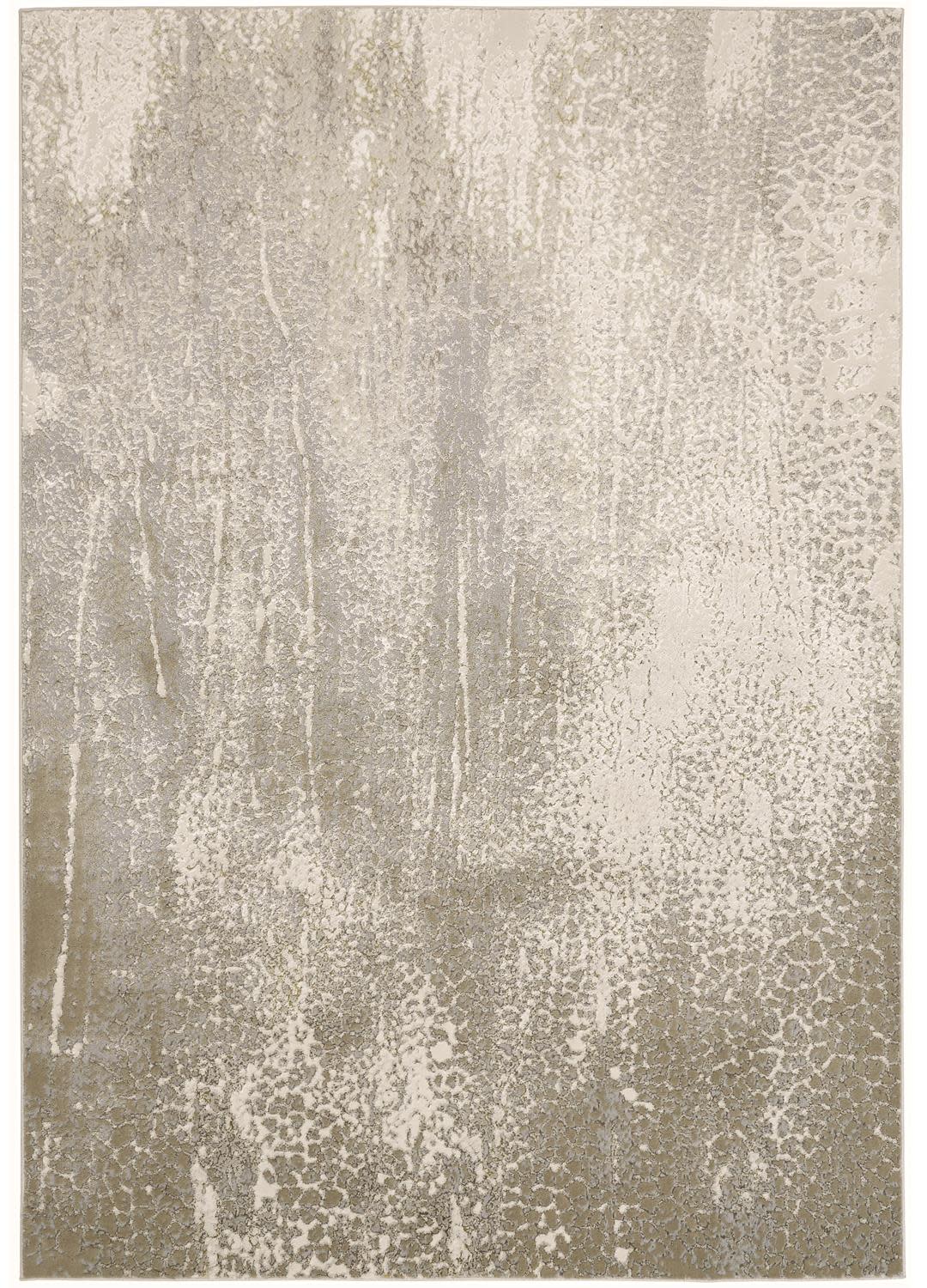 Ivory and Gold Rectangular Synthetic Easy Care Area Rug 6'7" x 9'6"