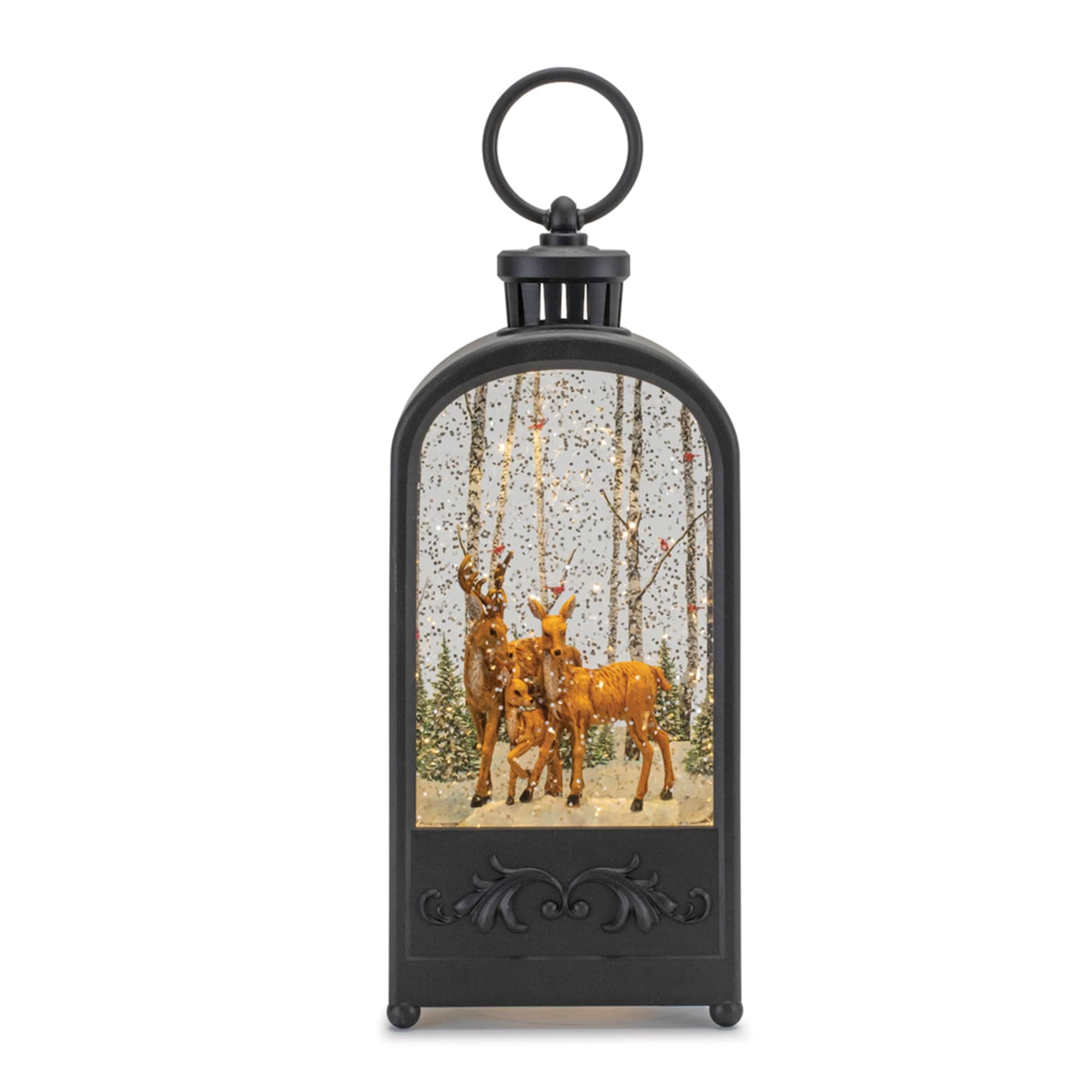 Melrose International LED Snow Globe Lantern with Forest Deer 9.5 in H