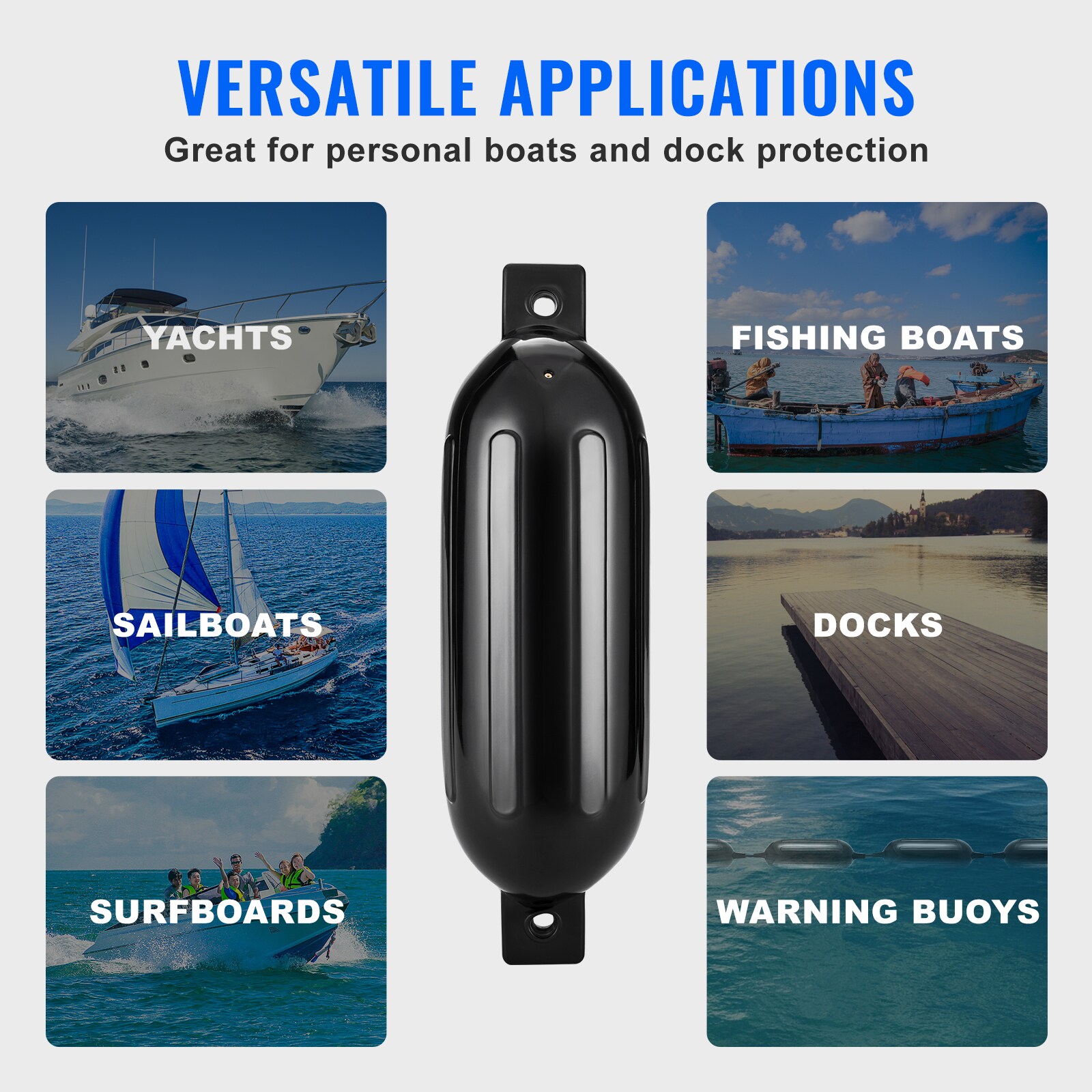 GIVIMO Boat Fenders 5.5-in x 20-in Inflatable Boat Bumpers for Docking 4-Pack Ribbed Marine Dock Fenders with Air Pump 4 Needles and 4 Ropes and Storage Bag Black