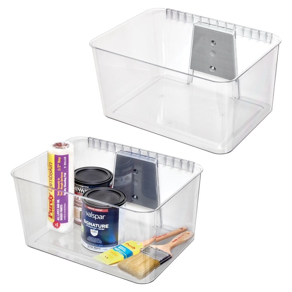 iDesign 29170M2 Large Wallspace Wall-Mounted Bin and Bracket - Set of 2 - Clear/Charcoal