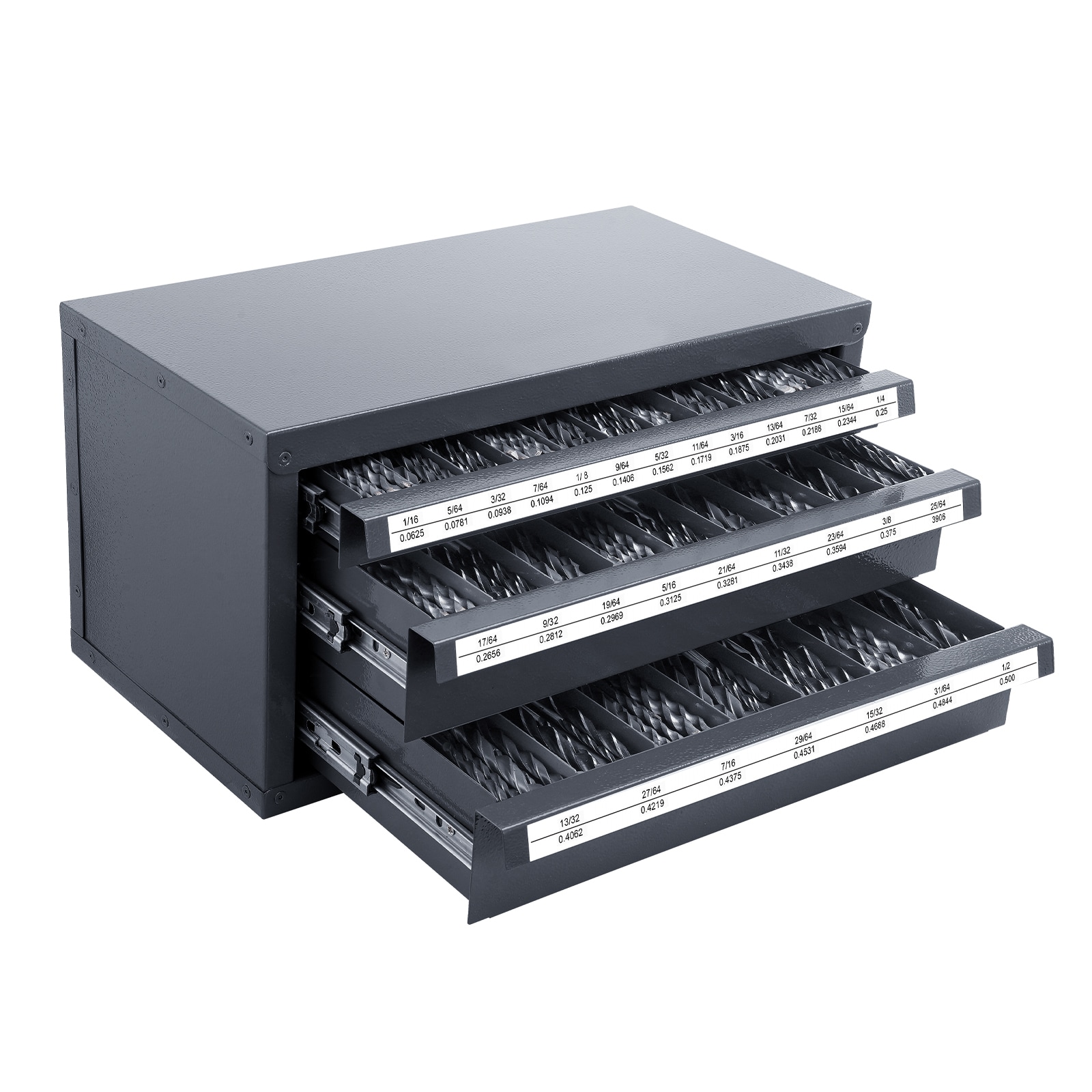 VEVOR 1/16-IN-1/2-IN Drill Bit Dispenser 14.8-in W x 7.9-in H x 7.9-in D 3-Drawer Steel Tool Chest (Black) #SCZTFPGJXZTS03778V0