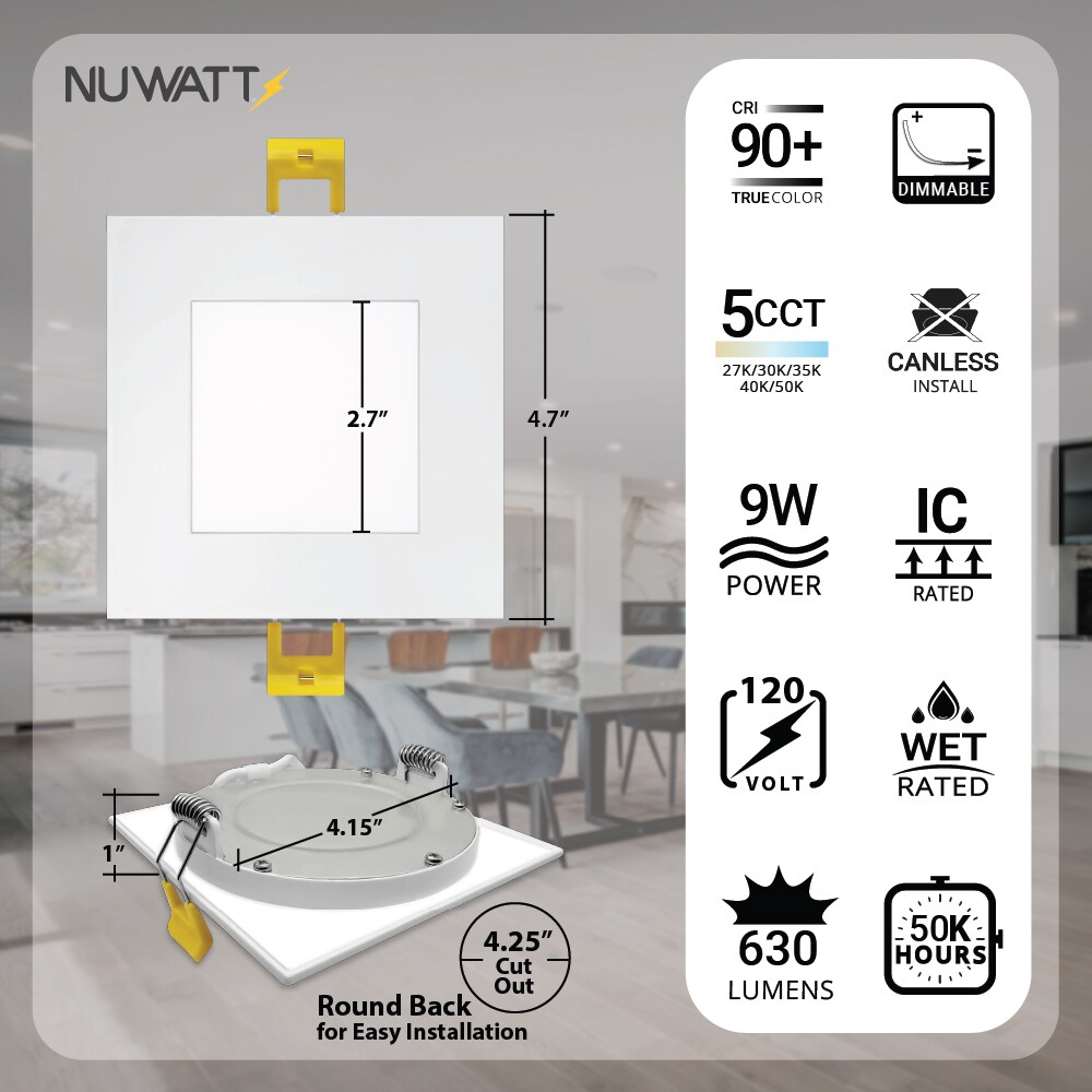12-Pack White Aluminum Square LED Recessed Lights with Dimmable Feature