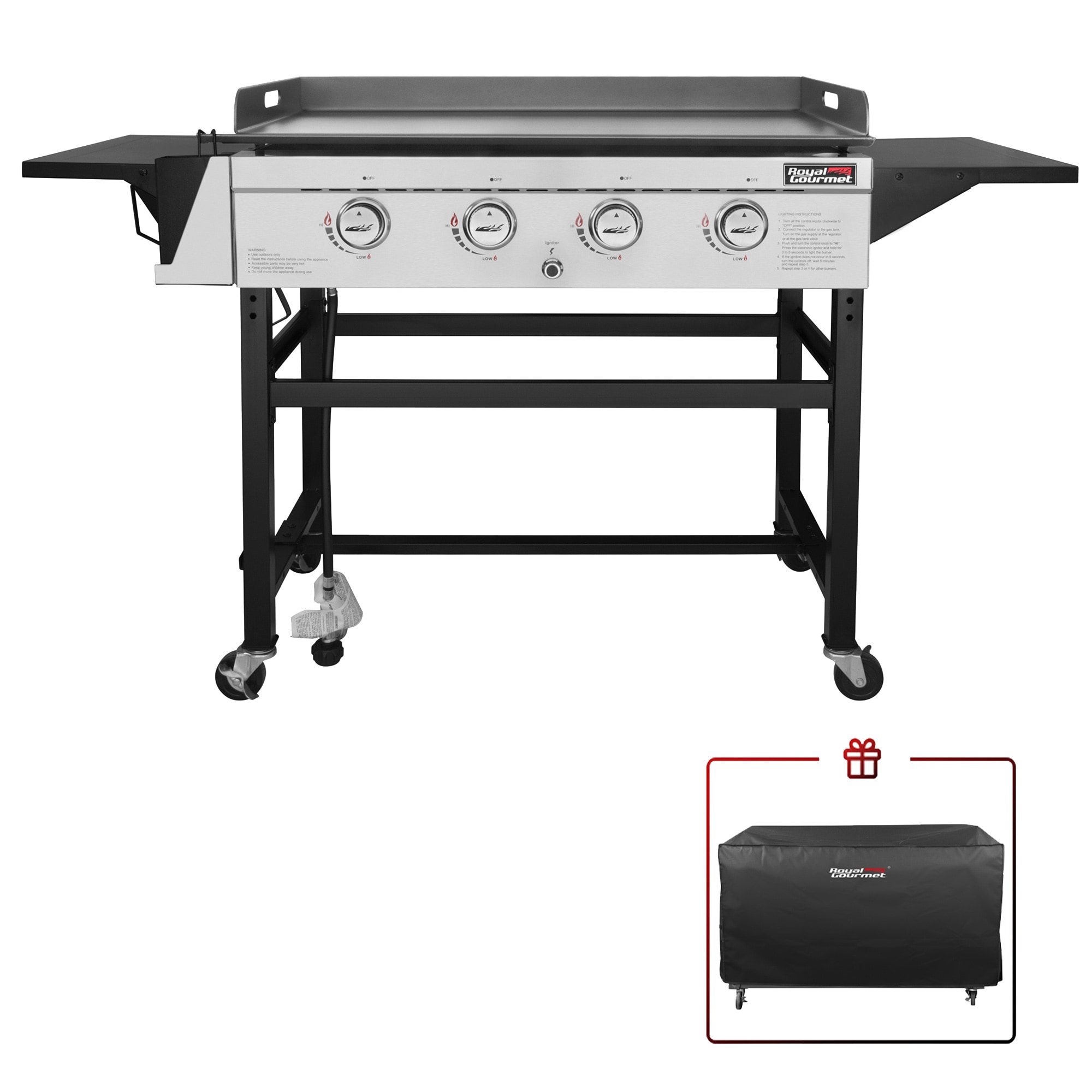 YouYeap 4 Burner Propane Gas Grill Flat Top Griddle Grill, Black 