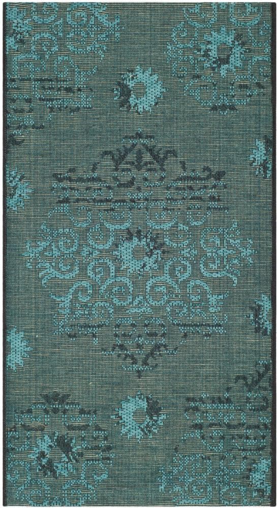 Safavieh PAL129-56C4-2 Palazzo Quartu 2 x 3 (ft) Loomed Synthetic Black/Turquoise Rectangular Indoor Distressed/Overdyed Throw rug