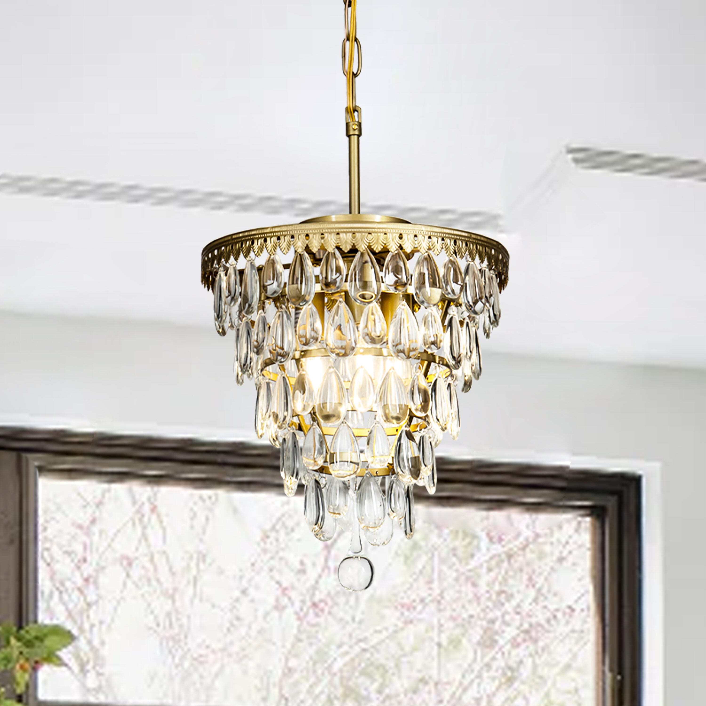 AloaDecor Lighting 7003D31BR 3 -Light Antique Gold Modern/contemporary Crystal For Use in Bedrooms, Dining Rooms, Foyers, Kitchens, Living Rooms Chandelier