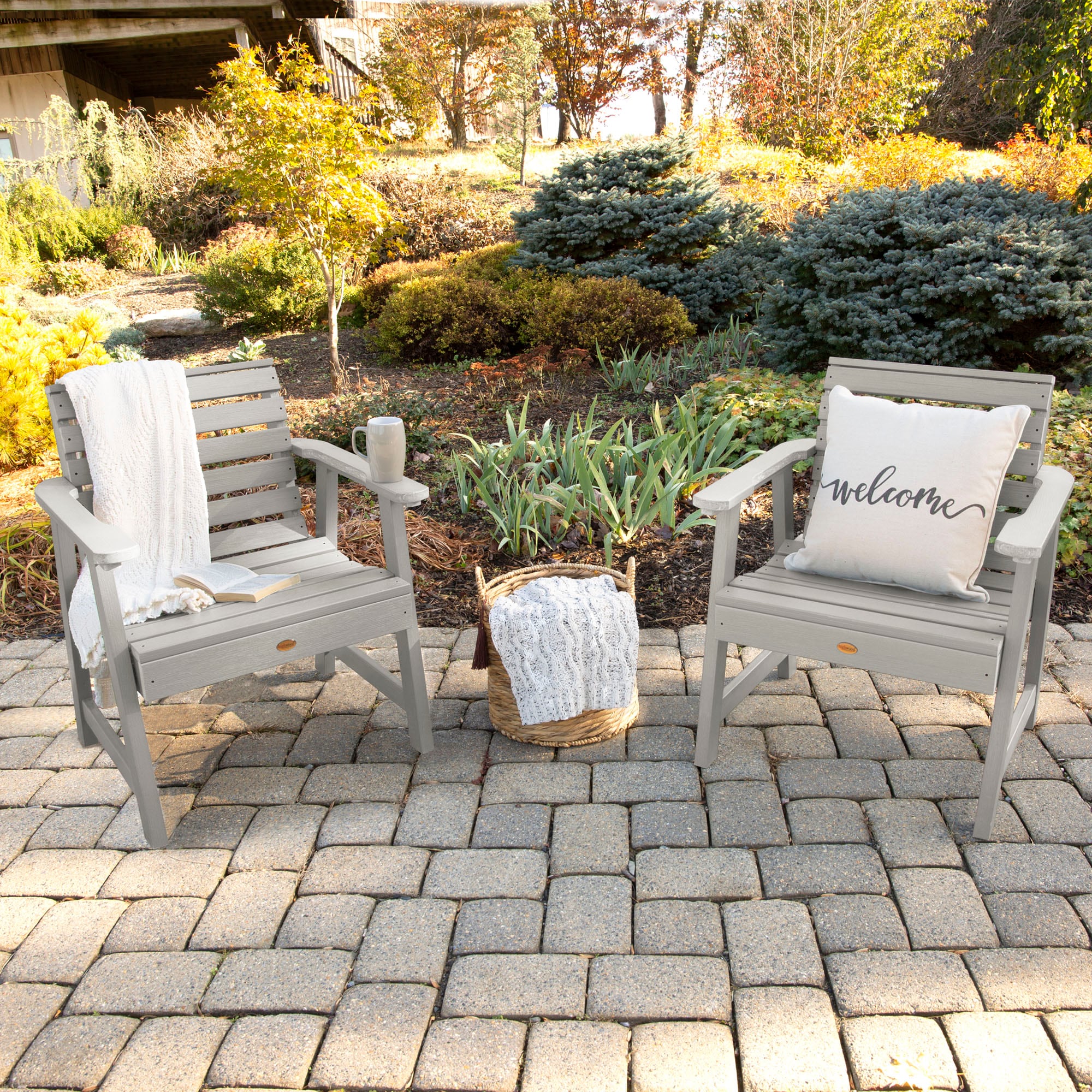highwood AD-KITCHGW3-HGR The Weatherly Set of 2 Harbor Gray Poly-lumber Frame Stationary Balcony Chair with Slat Seat