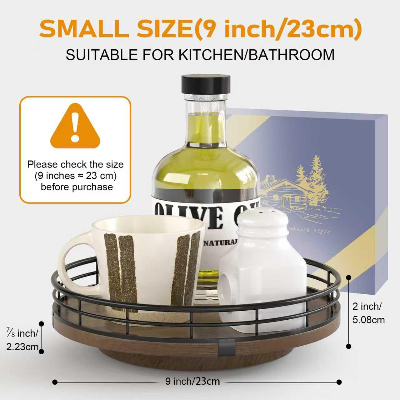 Etokfoks 9 Inch Oak Lazy Susan Turntable Organizer 1 Piece Solid