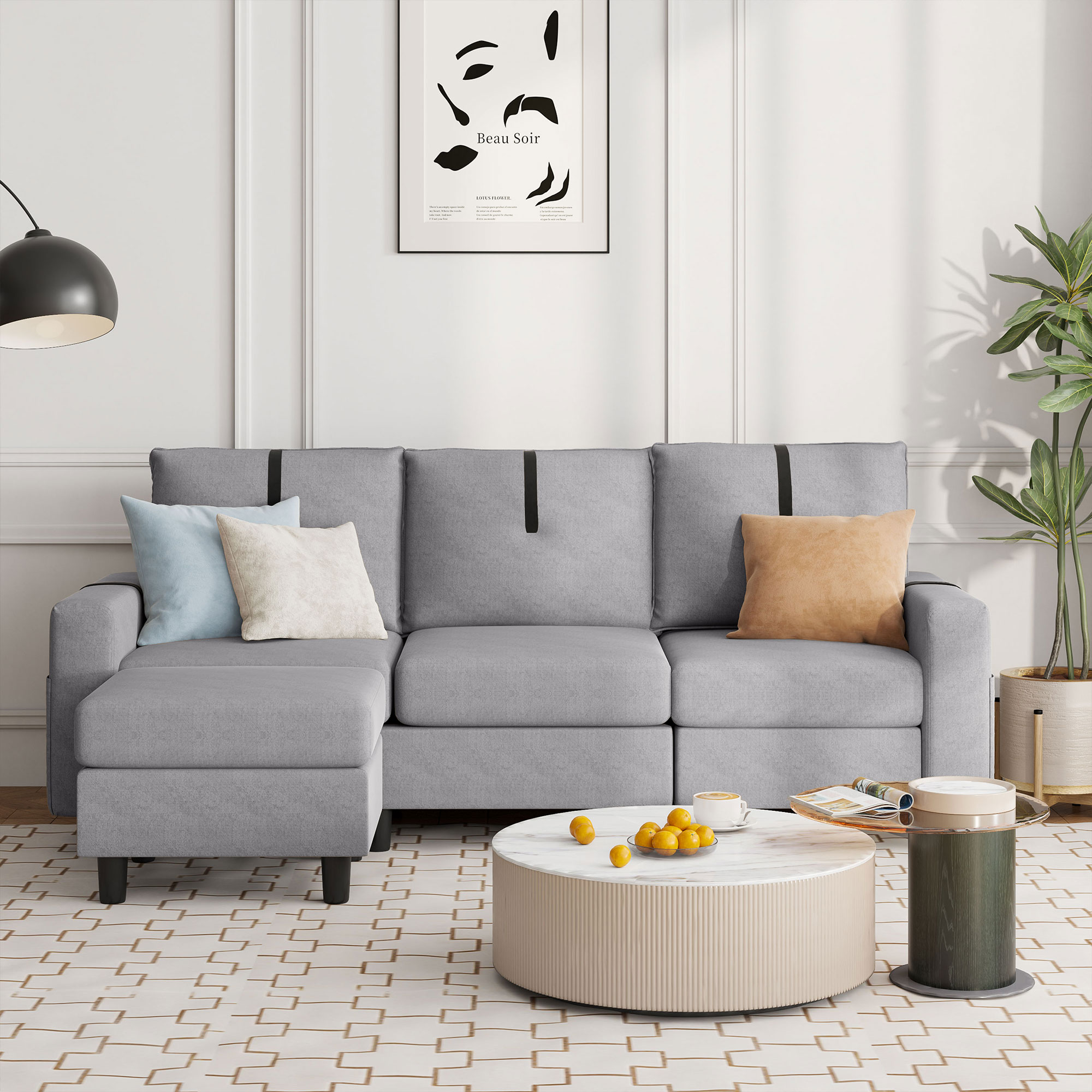 Jarenie 80.32-in Modern Light Grey Polyester/Blend Sectional in the ...