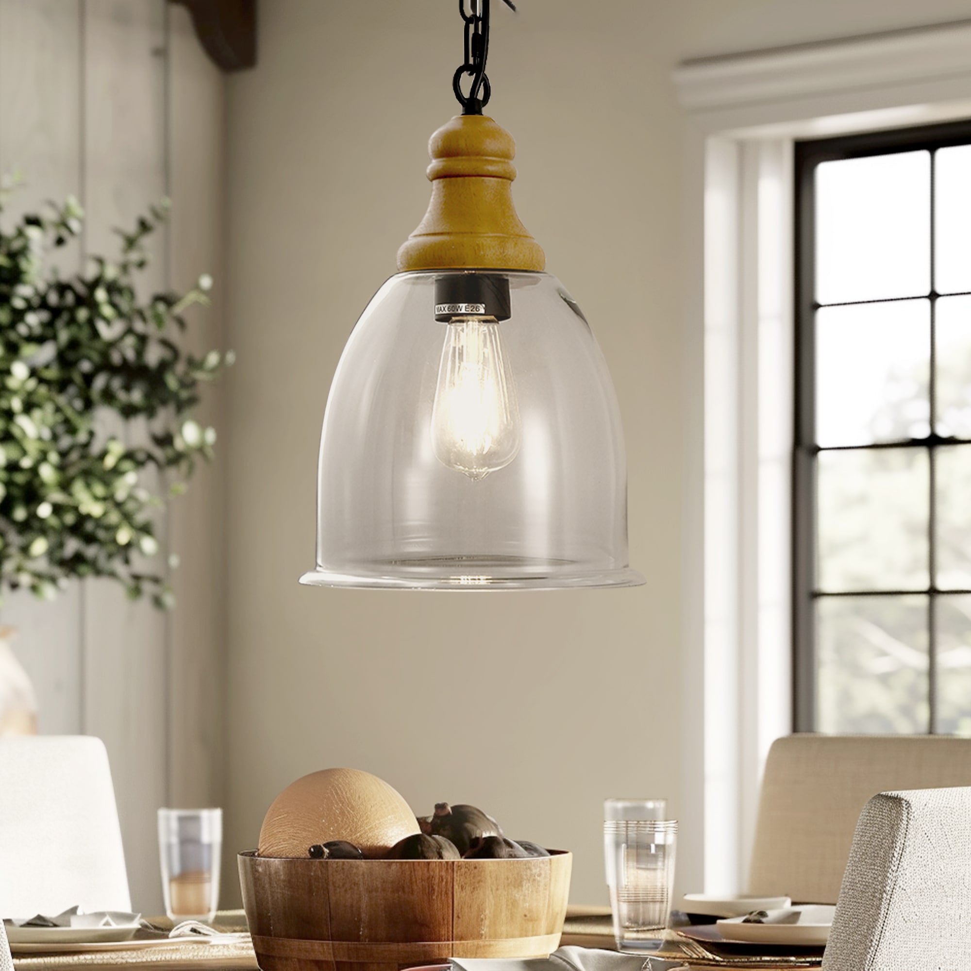 YANSUN LA-ZX13901FBL-11 1 -Light Black Traditional Clear glass Bowl Mini Hanging Pendant light