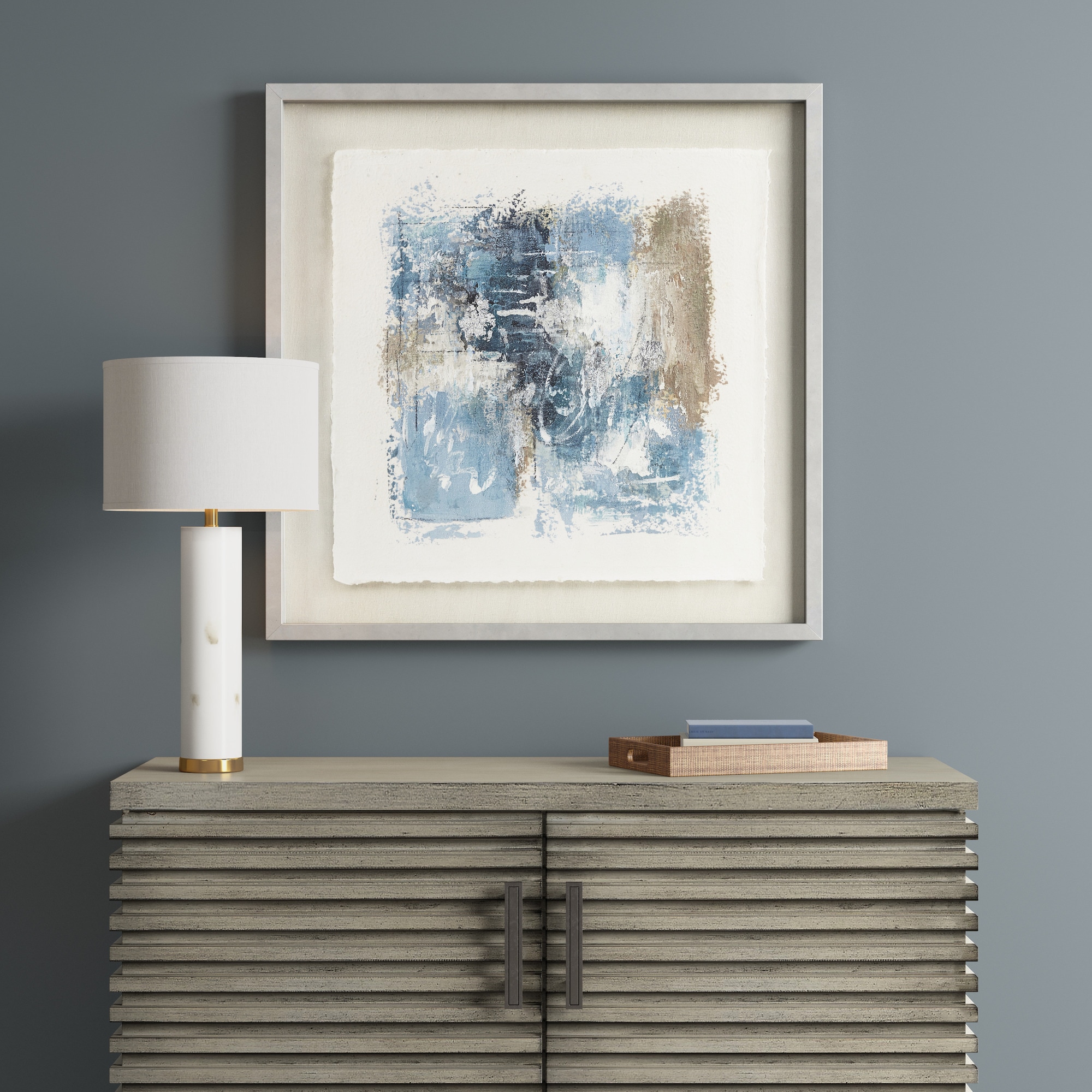 Madison Park MP95G-0307 Blue Wood Framed 25.5-Inches H x 25.5-Inches W Abstract Paper Print