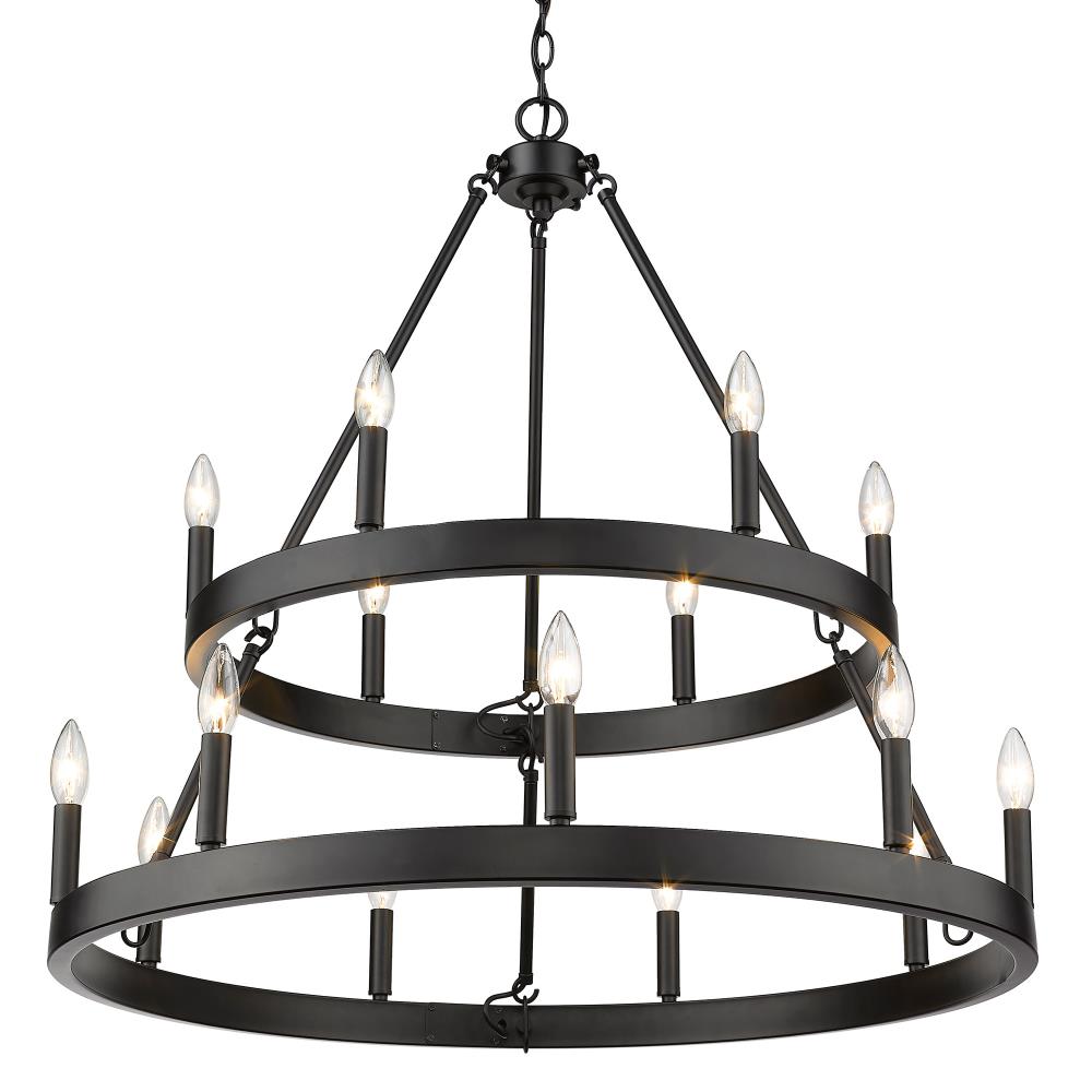 Matte Black 32" Steel 2-Tier 15-Light Chandelier