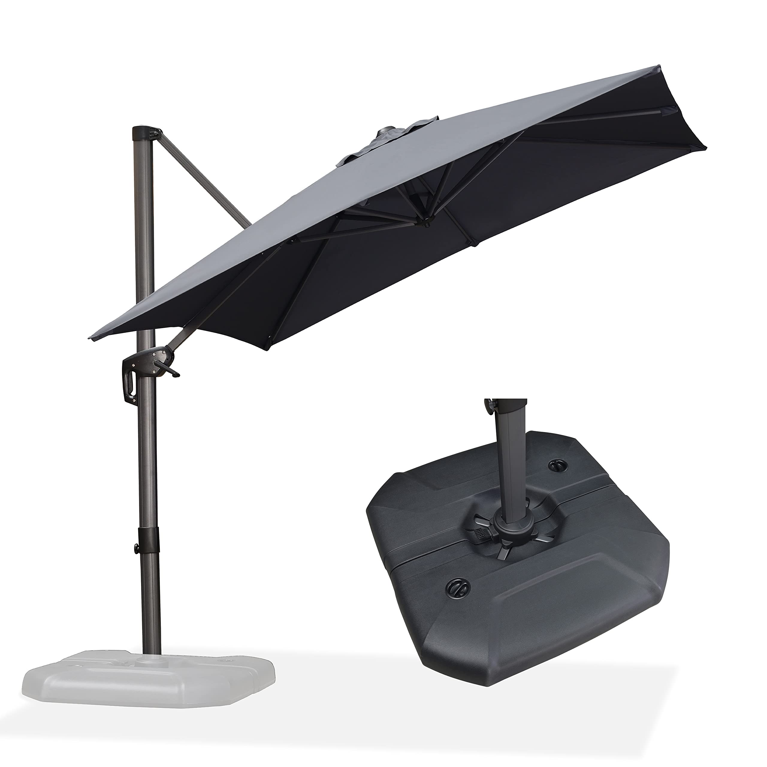 PURPLE LEAF LSGLRRM11-SGY 9-ft Aluminum Gray Crank Cantilever Patio Umbrella with Base