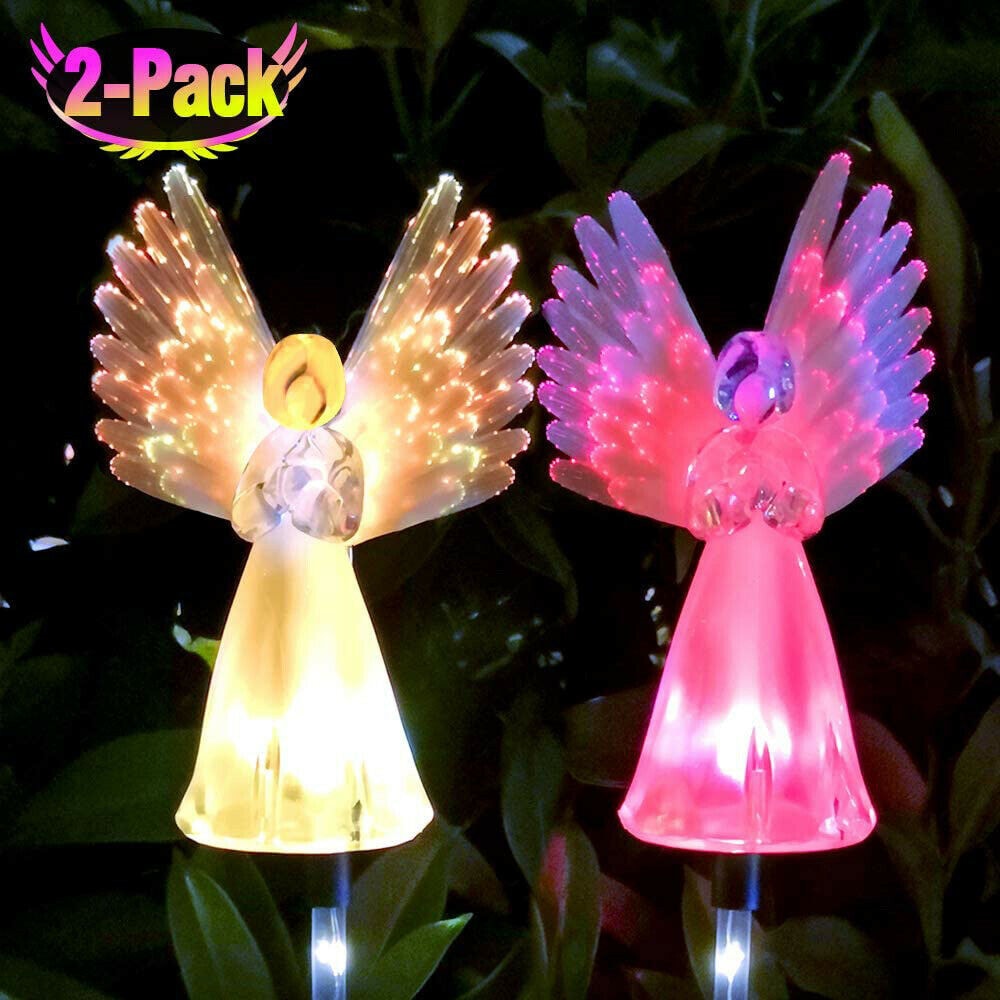 Set of 2 Solar Powered Angel w/ Star Yard Garden Stake Color Changing LED Light 