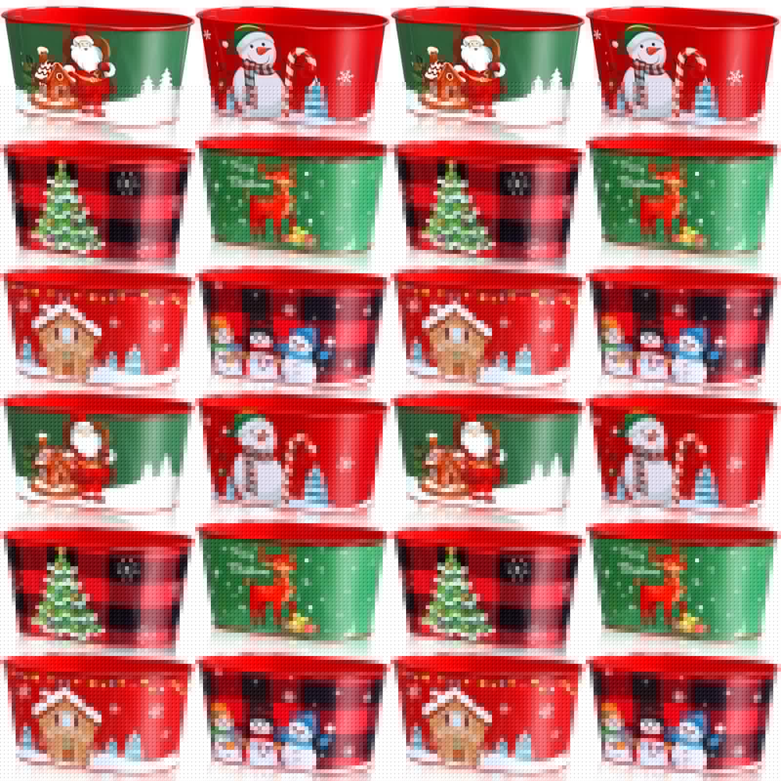 Aoibox  24 Piece Christmas Galvanized Metal Bucket Set 6 Holiday Patterns Xmas Candy Treat Ice Beverage Pails