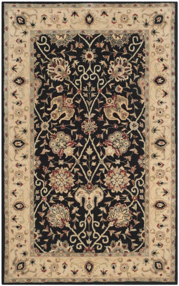 Safavieh AT21B-4 Antiquity Dergaz 4 x 6 (ft) Tufted Wool Black Rectangular Indoor Floral/Botanical Vintage Area rug