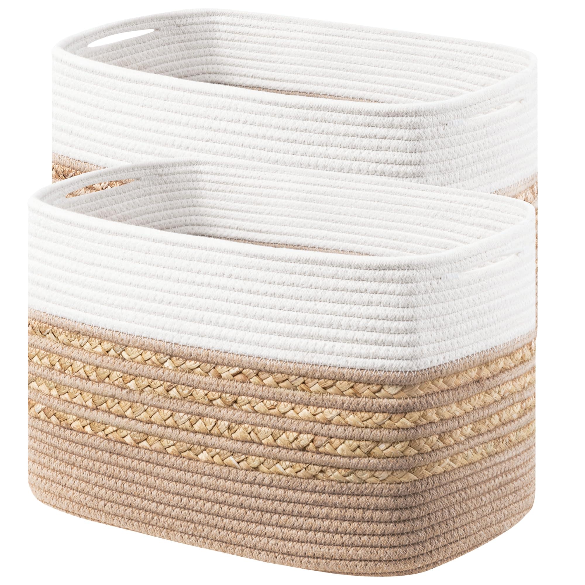 PIGFDK Brown 2 pack Woven Cotton Rope Storage Baskets With Handles For Organizing Toys Towels And Home Decor