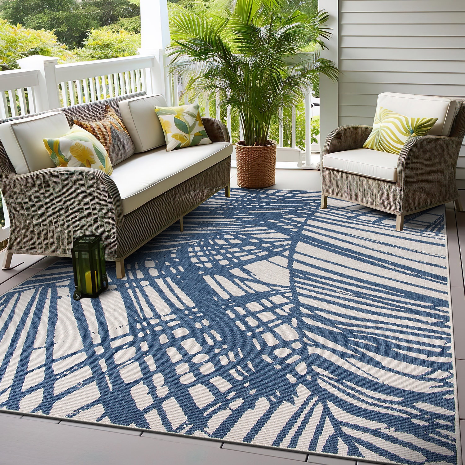 World Rug Gallery 4027BLUE8X10 8 x 10 (ft) Loomed Synthetic Blue Rectangular Indoor/Outdoor Floral/Botanical Area rug
