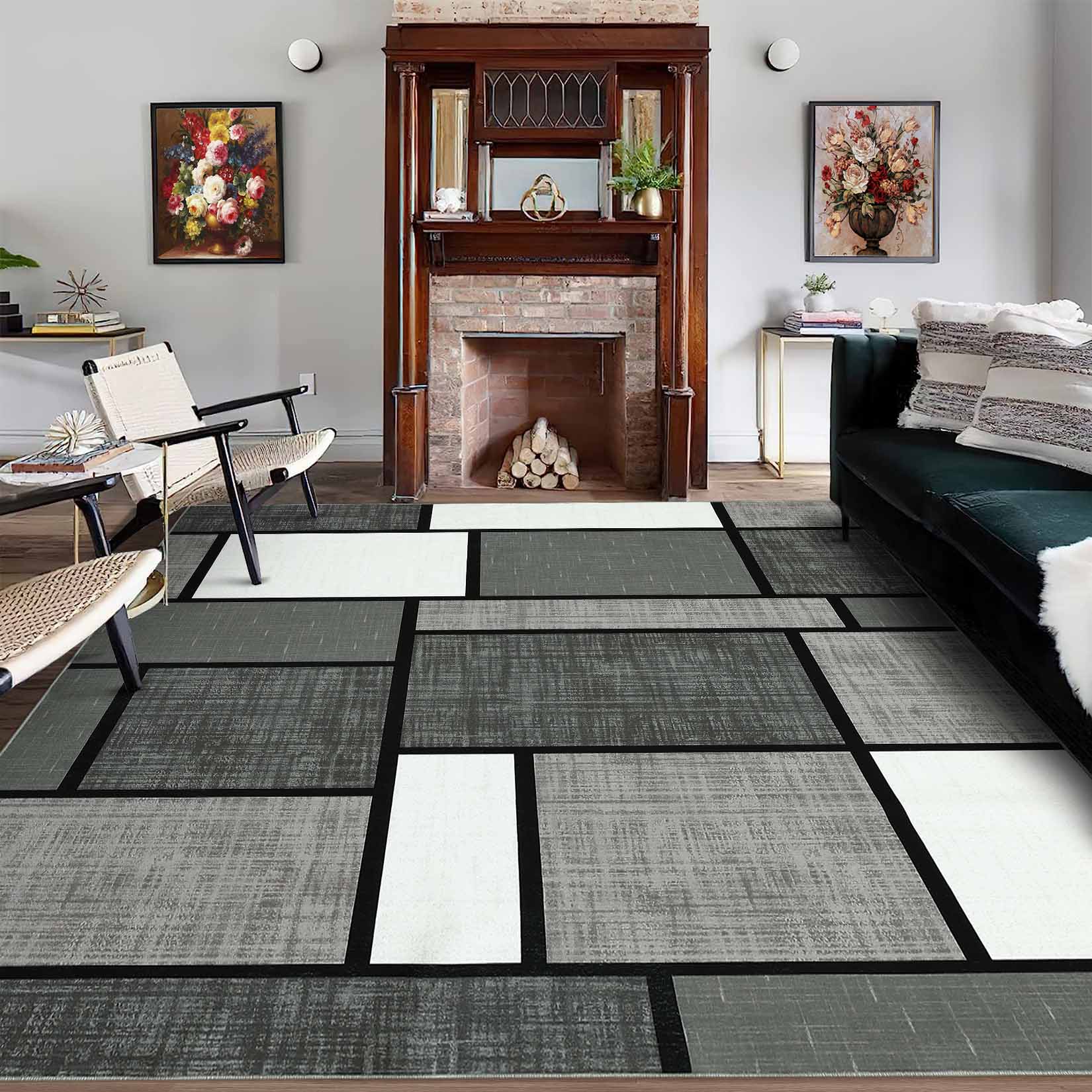 Garvee YXY-LO-PHO-11WLV1QI 5 x 7 (ft) Loomed Polyester Gray Rectangular Indoor Geometric Mid-Century Modern Machine washable Area rug