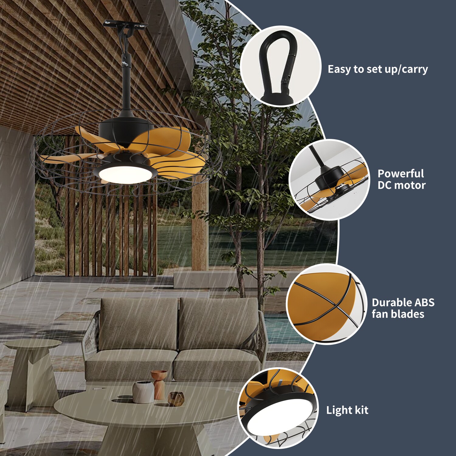 LUXEYARD 23 in Outdoor Ceiling Fan with Lights IP65 Waterproof Remote ...