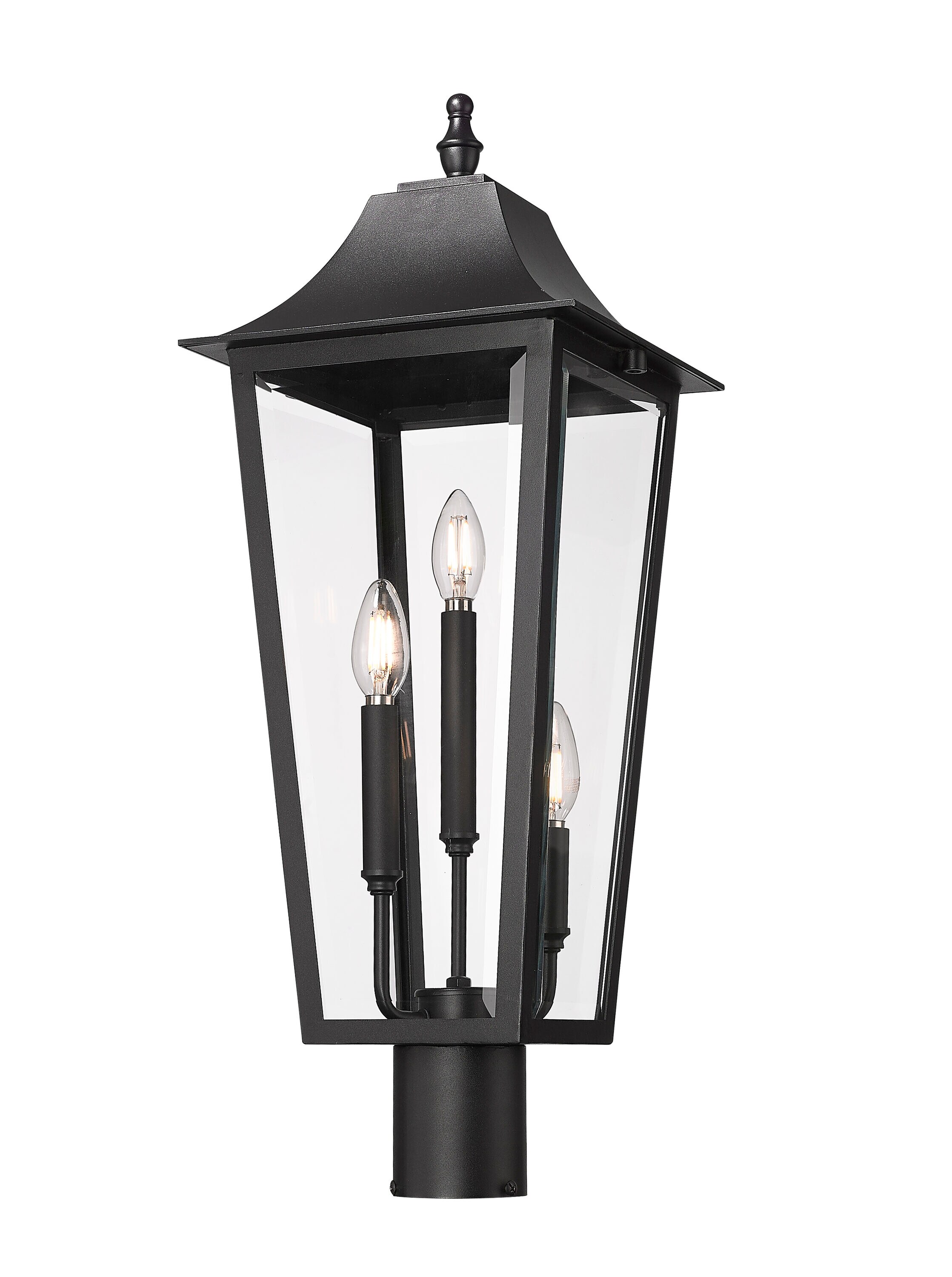 Black 3-Light Outdoor Post Mount Fixture with Clear Glass