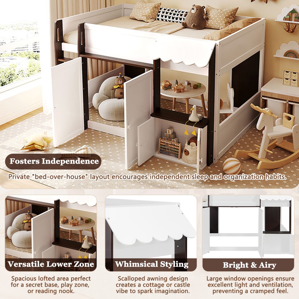 Streamdale Furniture Streamdale Full Loft House Bed with Playhouse and ...