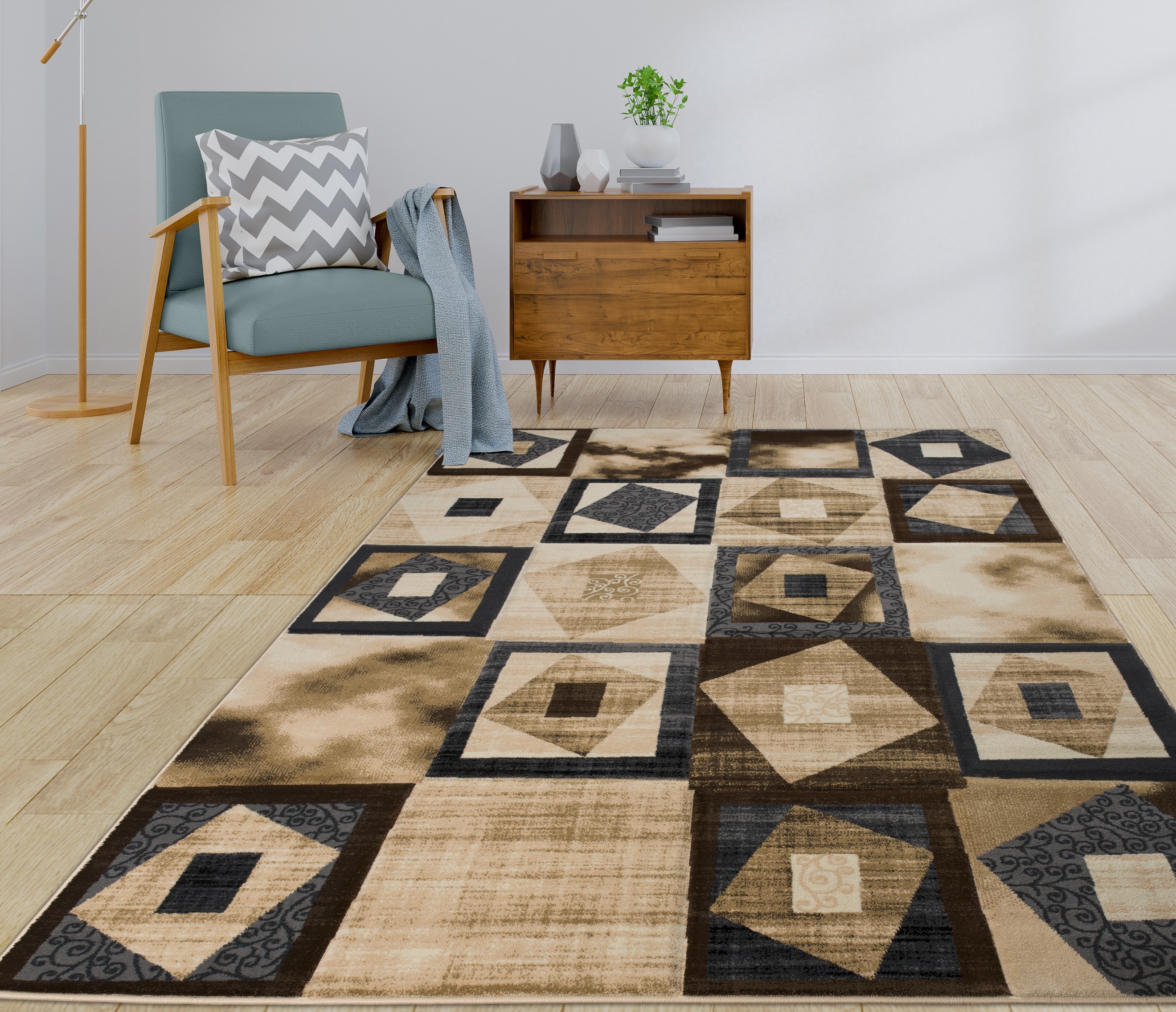 MDA Rugs RD3546 Rhodes 3 x 5 (ft) Polypropylene Anthracite Gray and Cream Rectangular Indoor Geometric Area rug