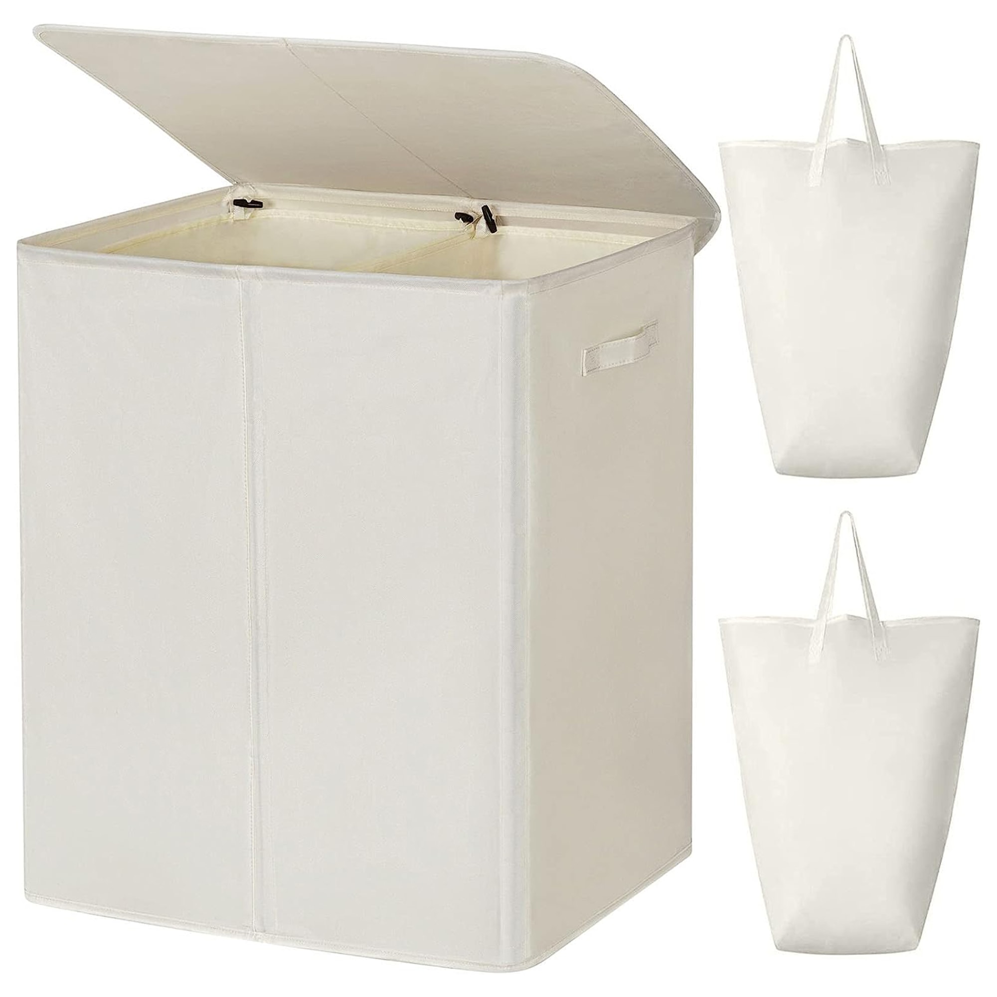 WOWLIVE 319741 77-Liter Brown Polyester 2-Compartment Sorter Laundry Hamper