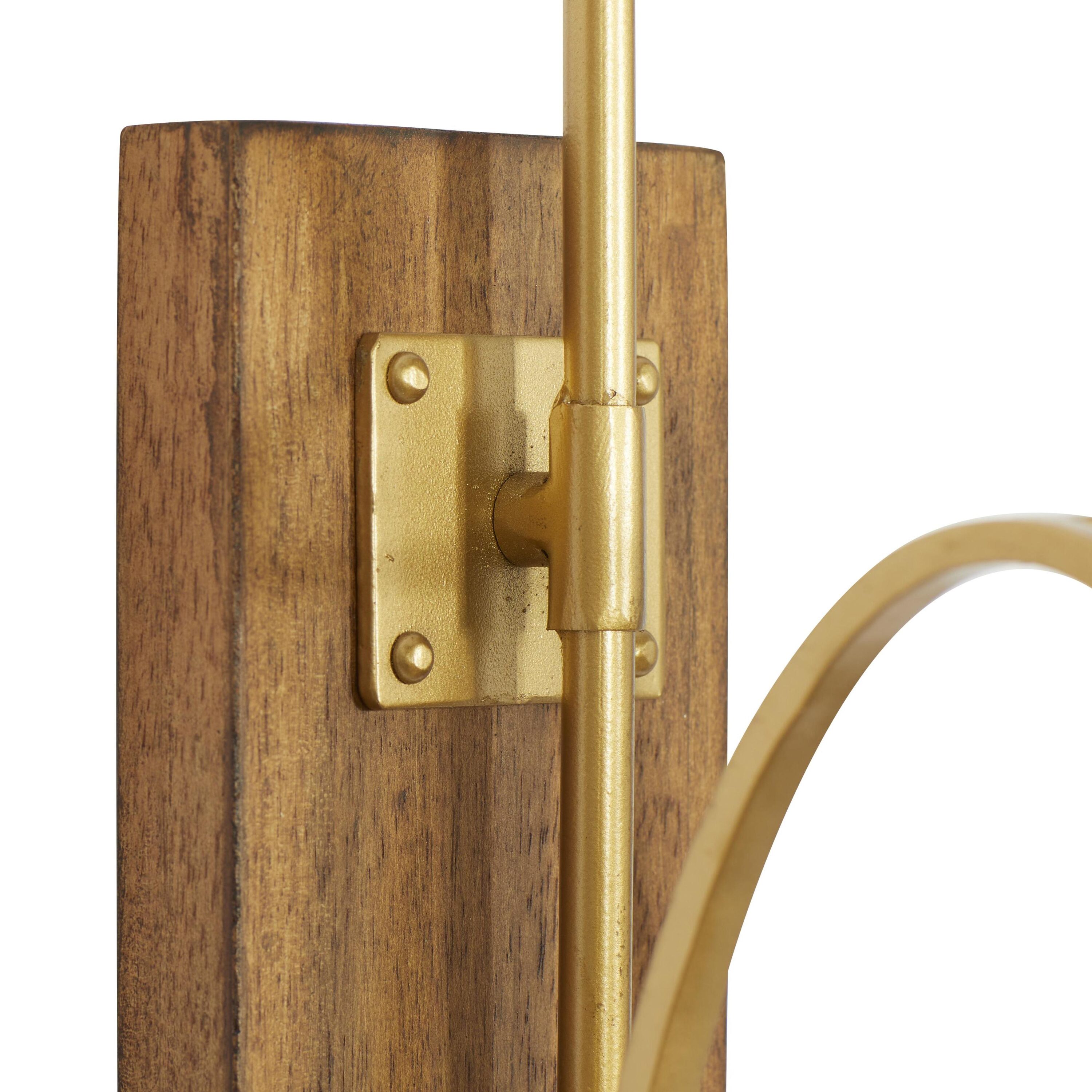 Tall Rustic Wood and Gold Metal Pillar Candle Lantern