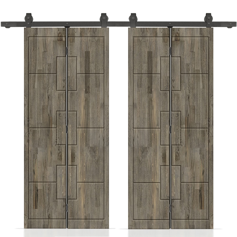 CALHOME 1300T+F216-80X24GT(2 48-in x 80-in Weather Gray Stained Non-standard Pine Wood Hollow core Double bifold Barn Door (Hardware Included)