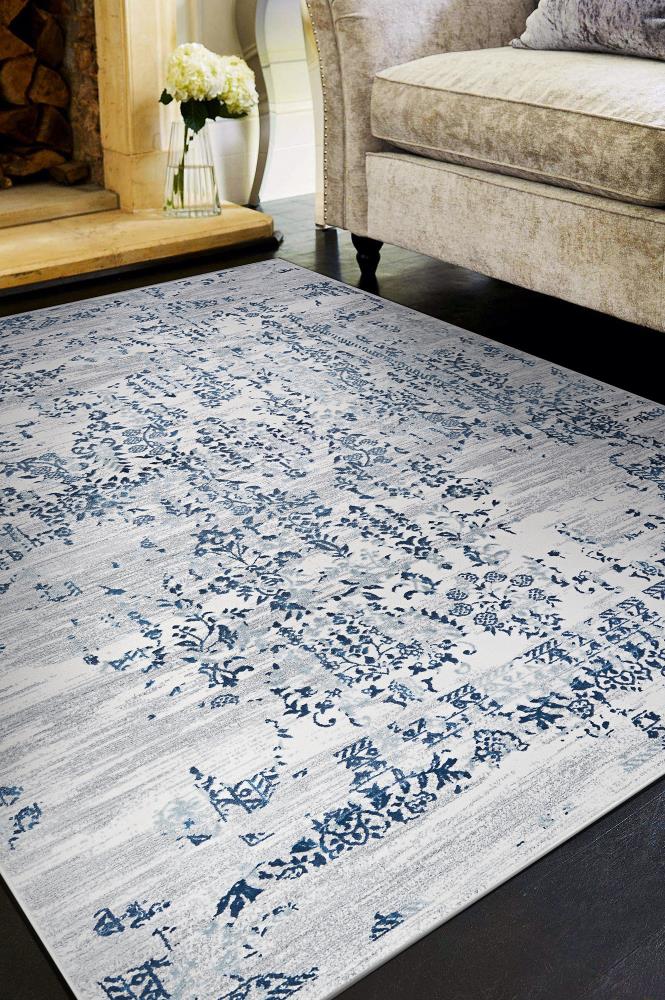 Couristan 51950758020030T Calinda 2 x 3 (ft) Polypropylene Steel Blue-Ivory Rectangular Indoor Floral/Botanical Area rug