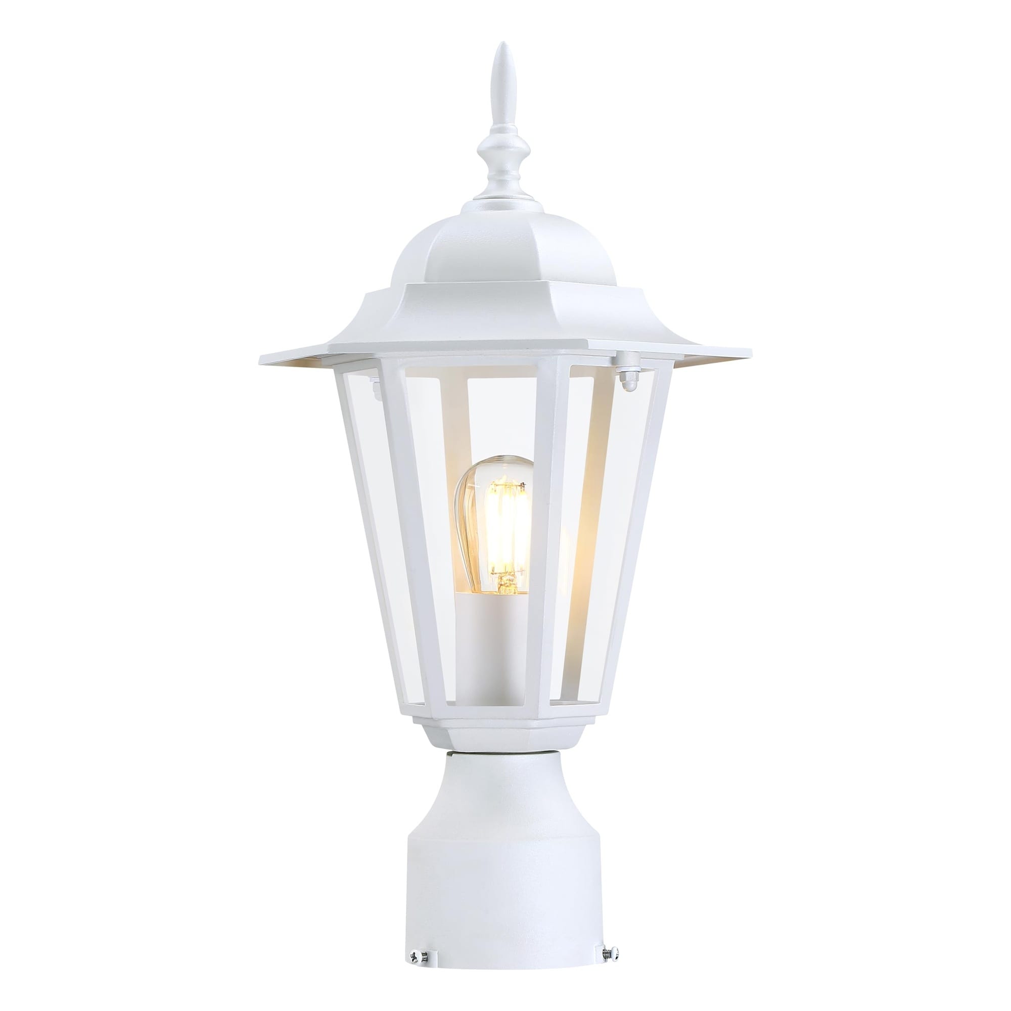 Oyezvary  outdoor post light white waterproof die cast aluminum clear glass lantern for yard pathway garden fits 3 inch base 8.1x7.1x15 inch 1 pack