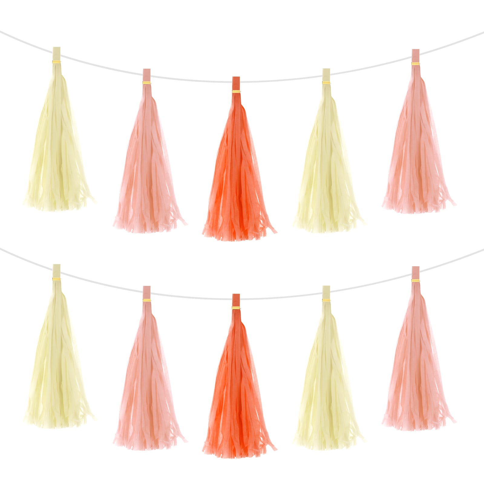 Unique Bargains - 15Pcs Peach Pink Creamy White Bright Orange Tassel Garland Banner with Rope Tis...