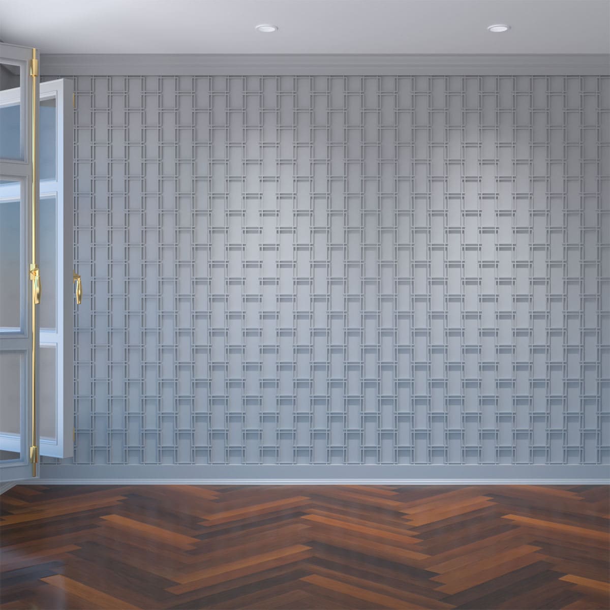 Ekena Millwork WALP08X08GBY 7-3/8-in x 7-3/8-in Smooth Paintable/Stainable White PVC Fretwork Wall Panel ( 0.38-sq ft )