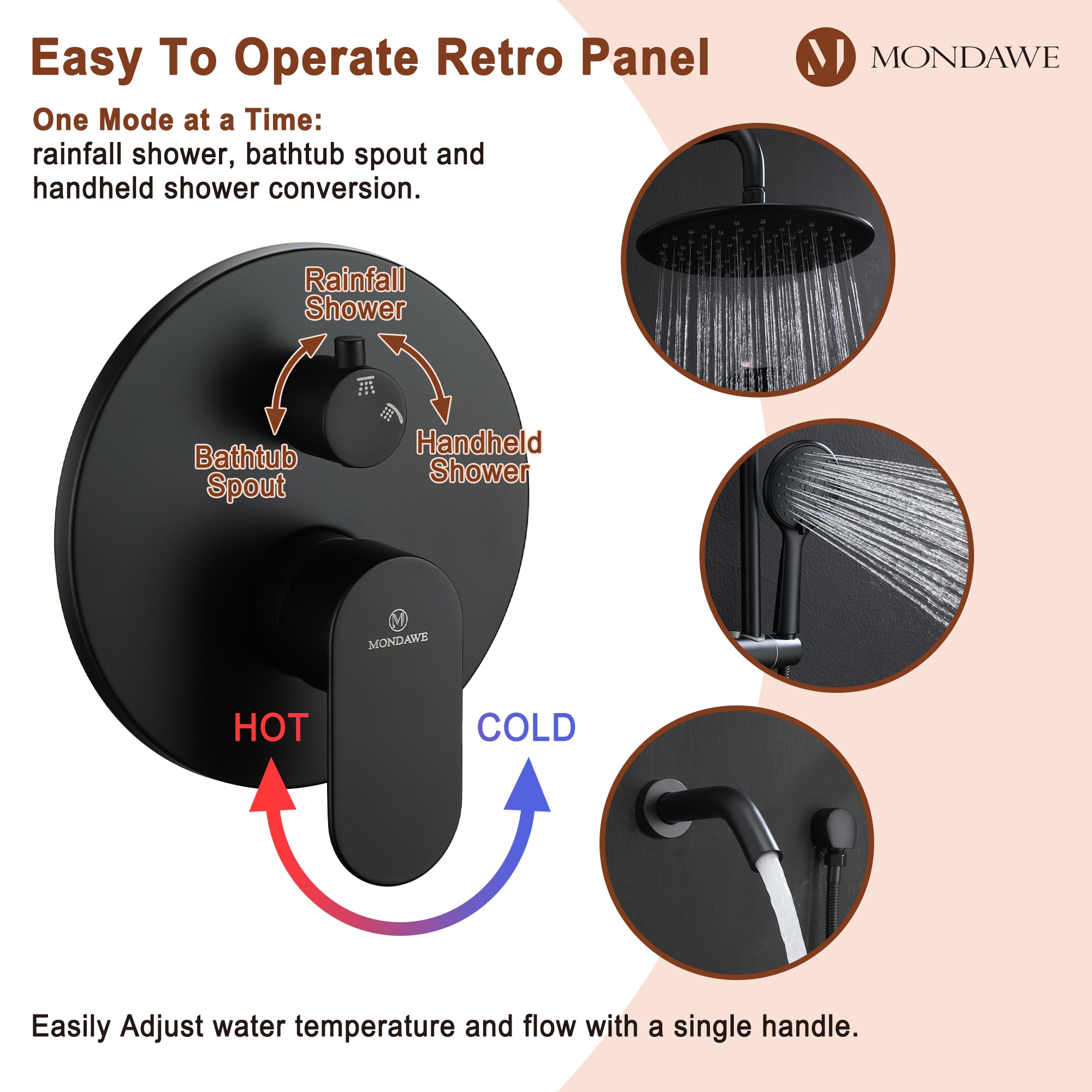 Mondawe MD-A3816-MB3 Showerhead-Bar-Panels - View #6