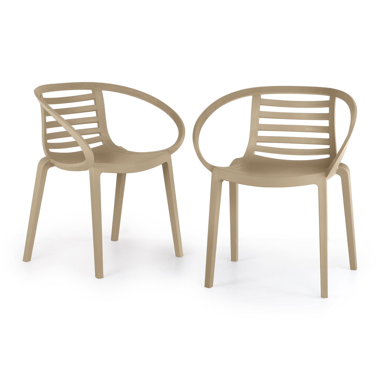 World Rug Gallery MA8058TAUPE2 SeriesW1 Set of 2 Stackable Taupe Resin Frame Stationary Dining Chair with Solid Seat