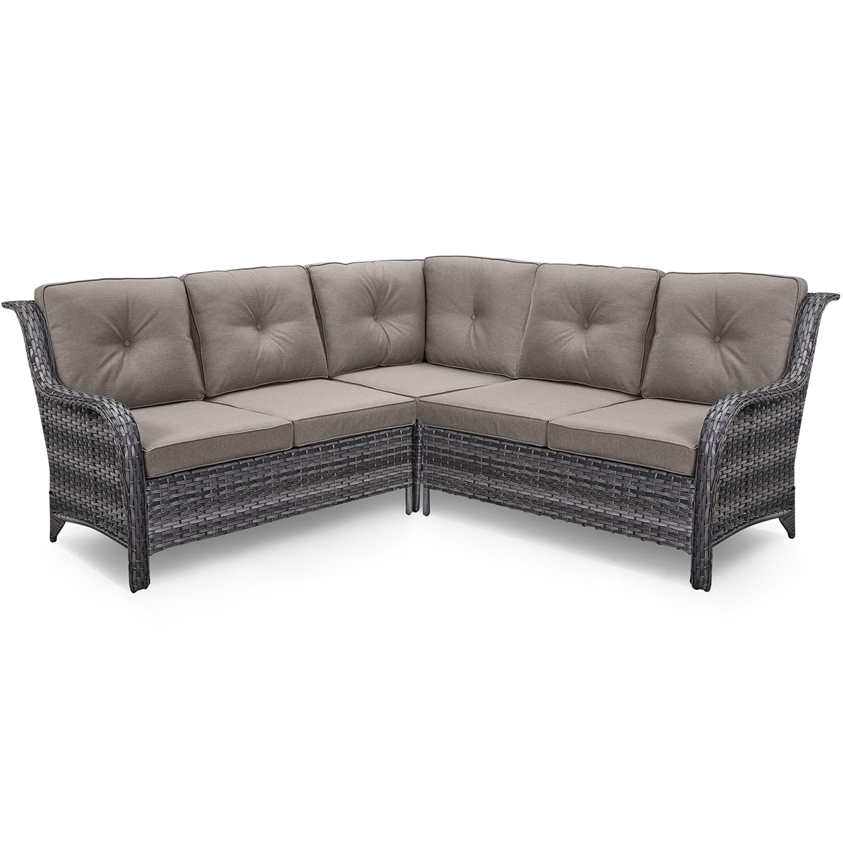Rilyson FSAPGY13-3 ASPEN Wicker Outdoor Sectional with Gray Cushions and Steel Frame