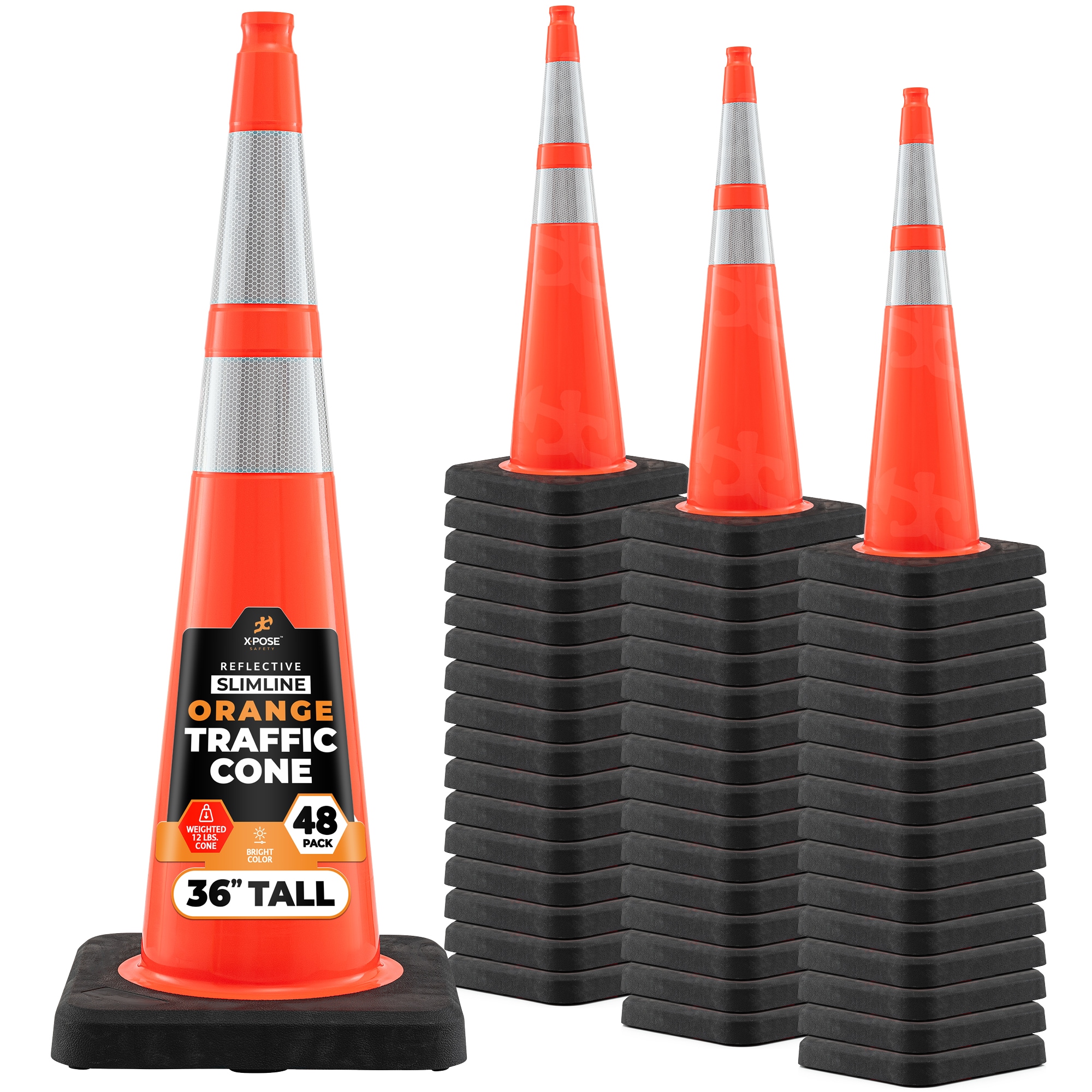 XPOSE SAFETY OTC36SL-64-12L-48-X 48 -Pack 40-in Orange Traffic safety cone