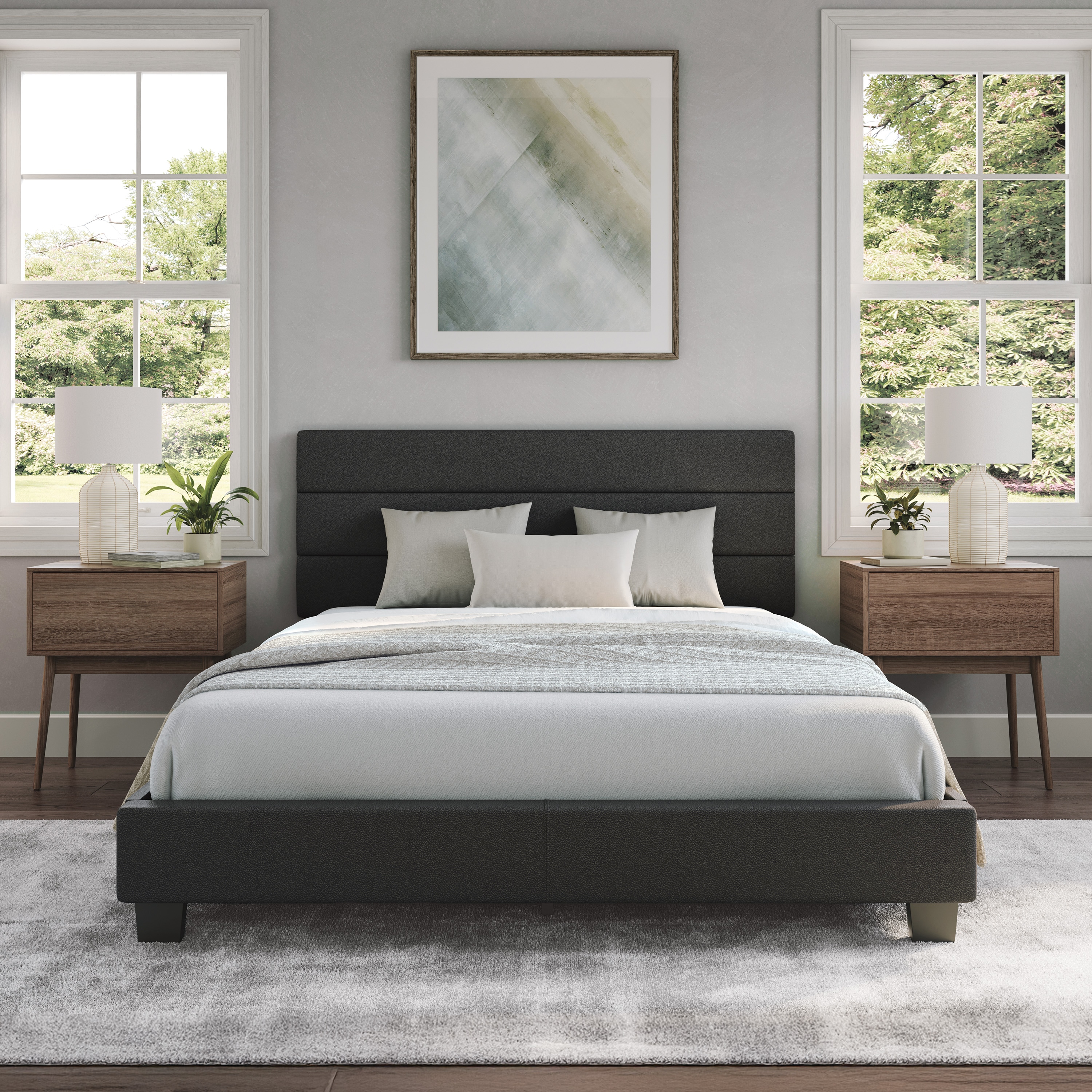 PerformaRest PDBK956QN Piedmont Black Queen Faux leather Platform Bed